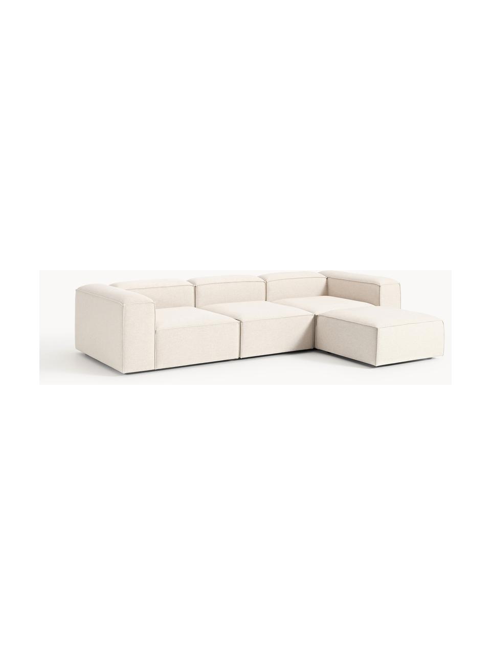 Canapé modulable 4 places en mélange de lin avec pouf Lennon, Mélange de lin beige, larg. 329 x prof. 207 cm