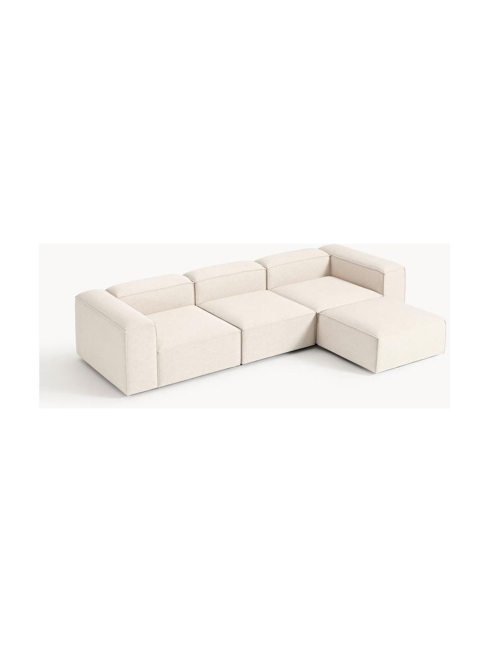 Canapé modulable 4 places en mélange de lin avec pouf Lennon, Mélange de lin beige, larg. 329 x prof. 207 cm