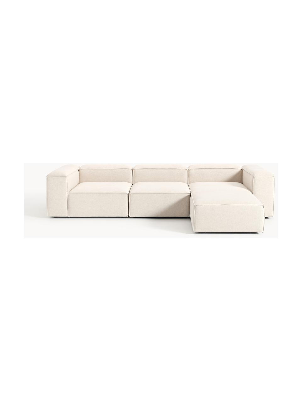 Modulares Sofa Lennon (4-Sitzer) aus Leinen-Mix mit Hocker (links/rechts), Bezug: 50 % Viskose, 25 % Leinen, Gestell: Fichtenholz, Sperrholz, m, Füße: Kunststoff Dieses Produkt, Leinen-Mix Beige, B 329 x T 207 cm