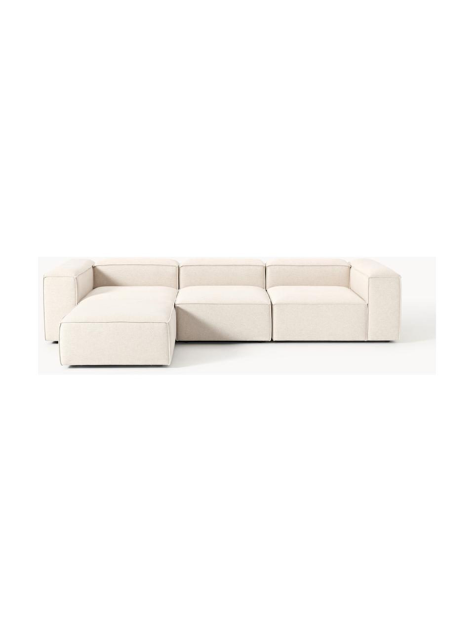 Modulares Sofa Lennon (4-Sitzer) aus Leinen-Mix mit Hocker (links/rechts), Bezug: 50 % Viskose, 25 % Leinen, Gestell: Fichtenholz, Sperrholz, m, Füße: Kunststoff Dieses Produkt, Leinen-Mix Beige, B 329 x T 207 cm