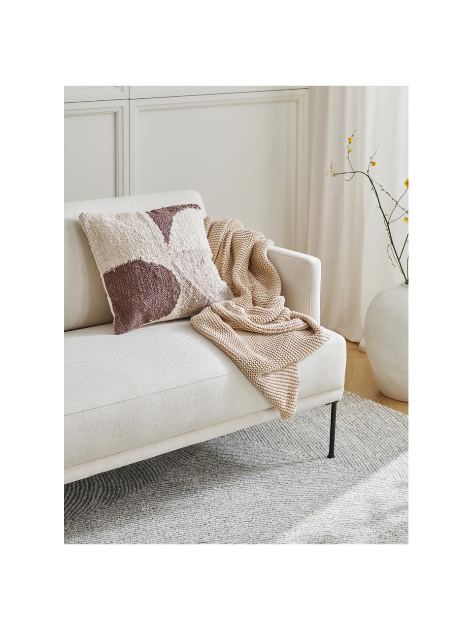 Coperta a maglia Adalyn, 100% cotone organico, certificato GOTS, Beige, Larg. 150 x Lung. 200 cm