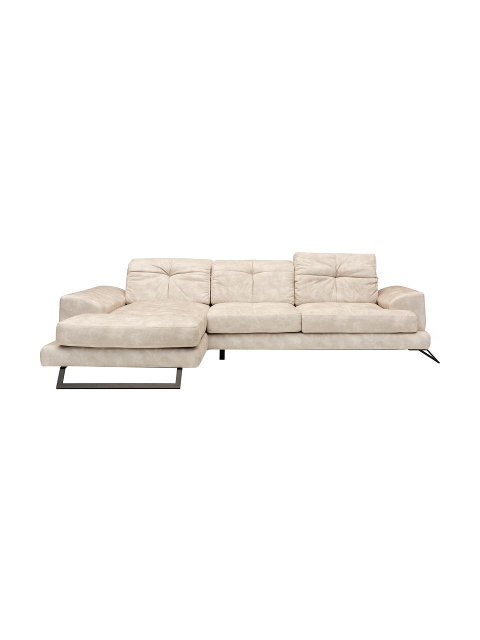 Sofa narożna Frido (4-osobowa), Tapicerka: 100% poliester, Stelaż: drewno brzozowe, płyta wi, Nogi: metal powlekany, Beżowy, S 308 x G 190 cm