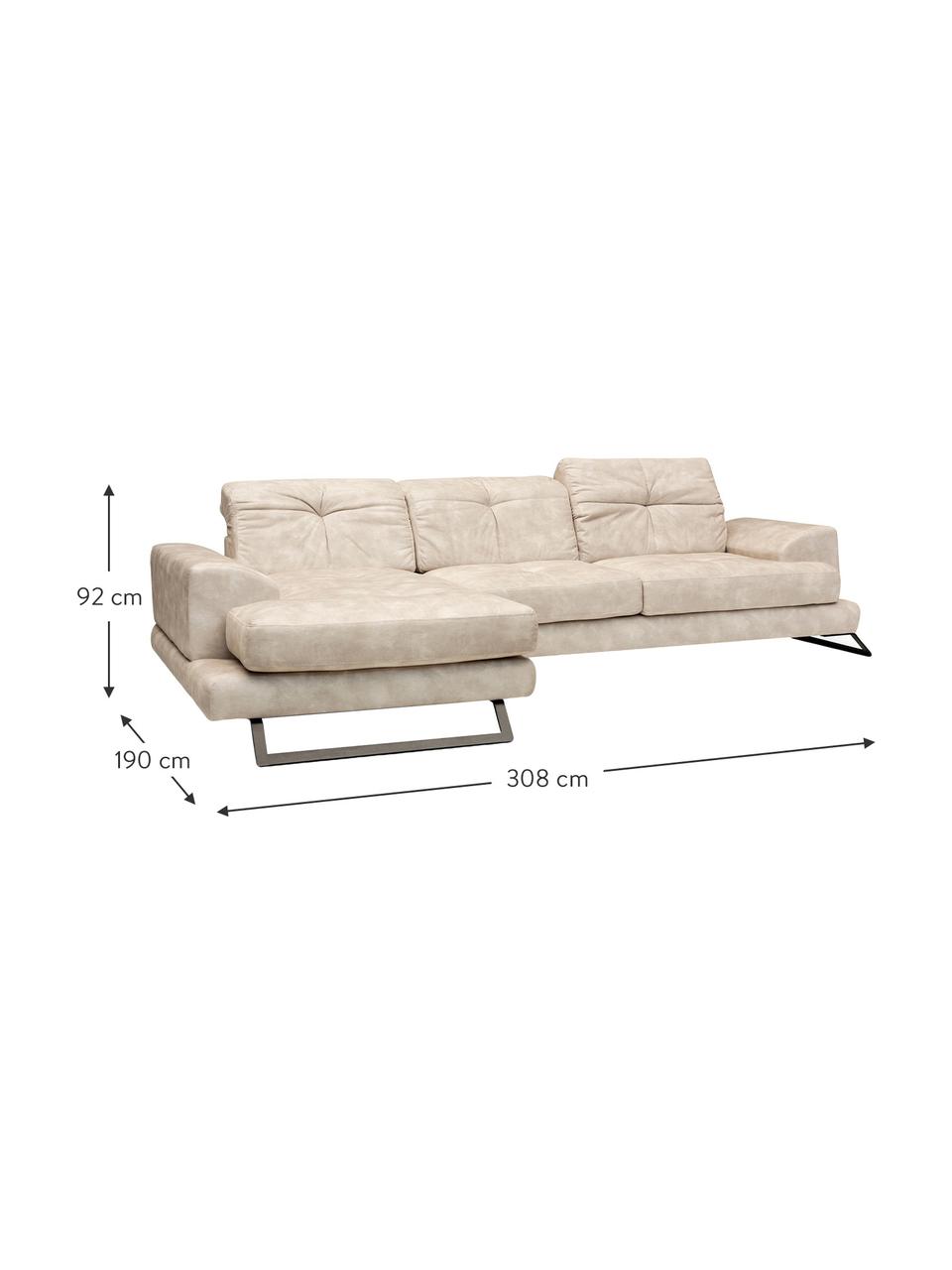 Divano angolare 4 posti in tessuto beige Frido, Rivestimento: 100% poliestere, Struttura: legno di betulla, truciol, Piedini: metallo rivestito, Beige, Larg. 308 x Prof. 190 cm