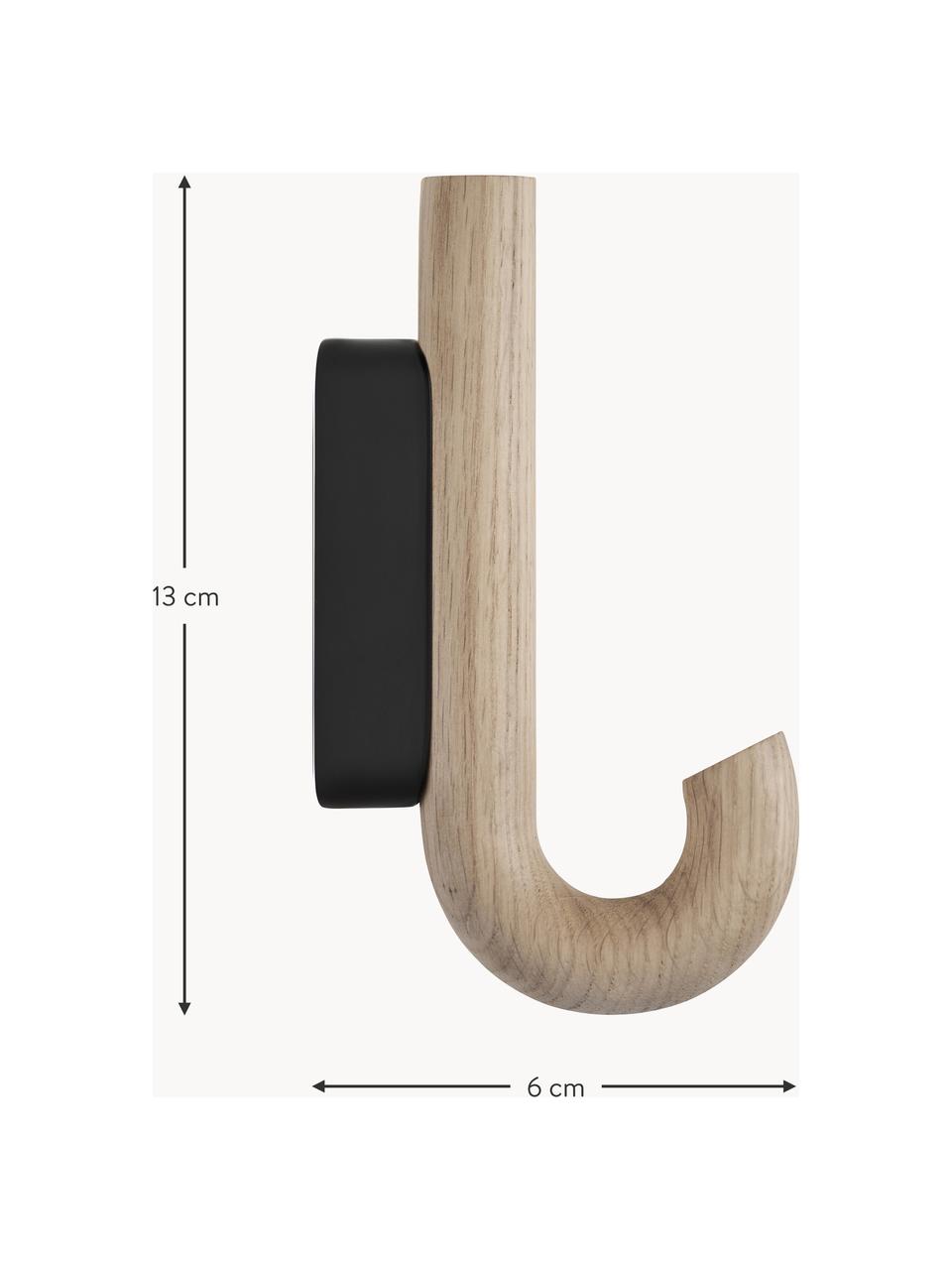 Nástěnný háček z dubového dřeva Umbrella, různé velikosti, Dubové dřevo, černá, Š 6 cm, V 13 cm