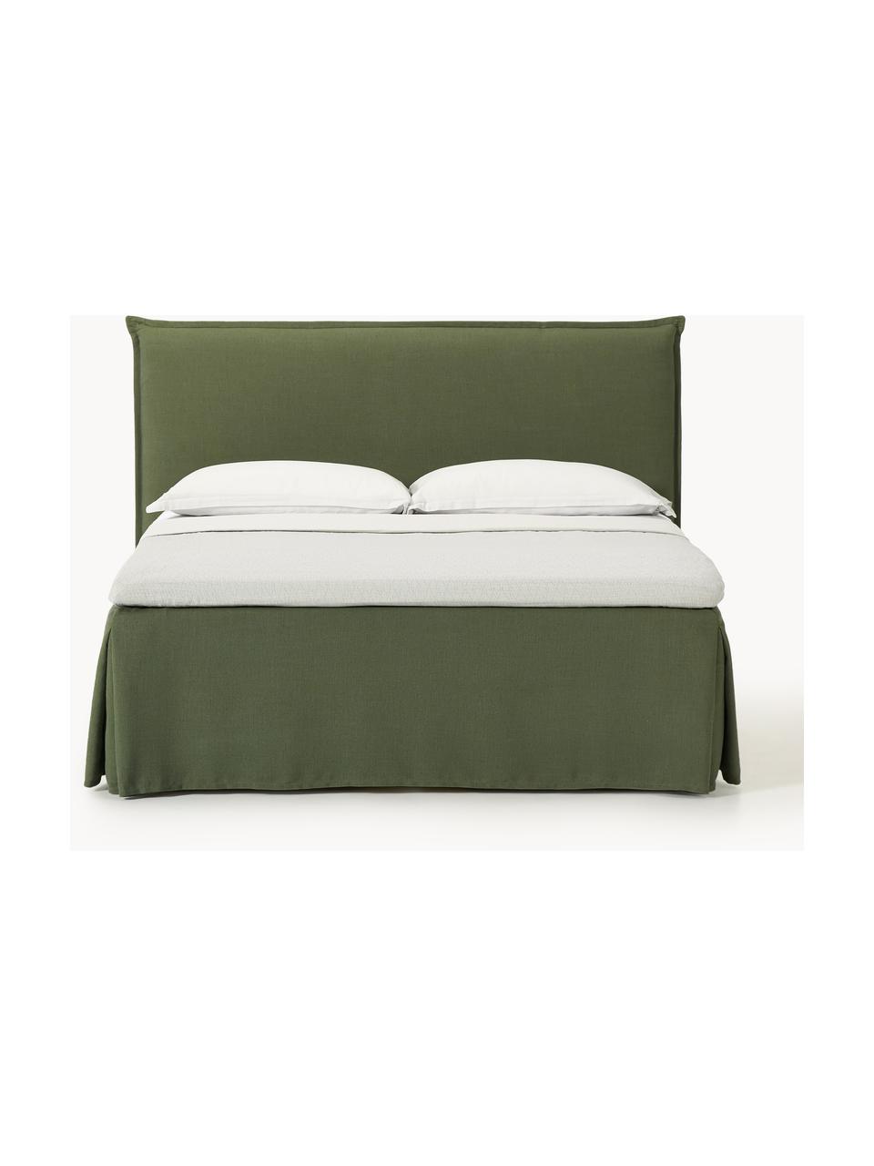 Boxspringbett Viola, Bezug: 54 % Polyester, 36 % Visk, Matratze: 7-Zonen-Taschenfederkern, Webstoff Dunkelgrün, B 140 x L 200 cm, Härtegrad H2