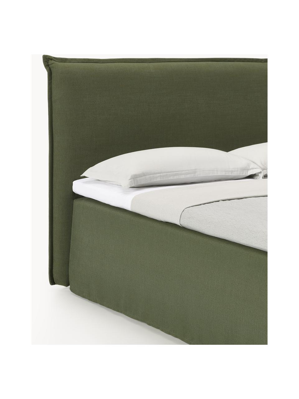 Boxspringbett Viola, Bezug: 54 % Polyester, 36 % Visk, Matratze: 7-Zonen-Taschenfederkern, Füße: Birkenholz Dieses Produkt, Webstoff Dunkelgrün, B 140 x L 200 cm, Härtegrad H2