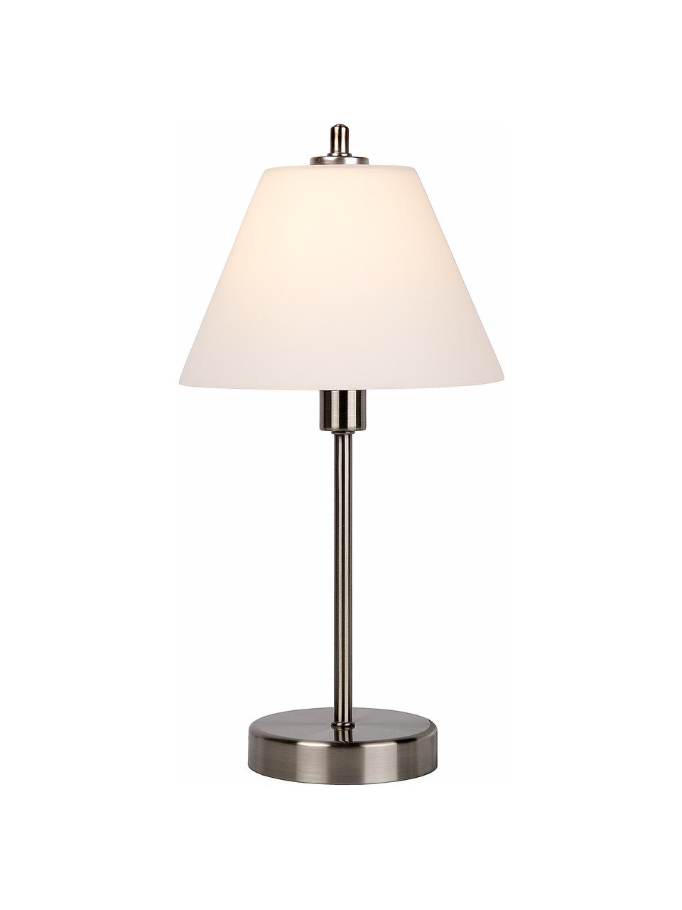 Dimmbare Tischlampe Touch mit Glasschirm, Lampenschirm: Opalglas, Lampenfuß: Metall, Chrom, satiniert, Opalweiß, Ø 22 x H 42 cm