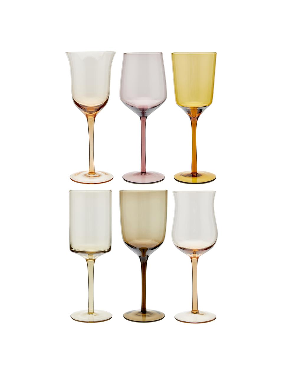 Mundgeblasene Weingläser Diseguale in unterschiedlichen Farben und Formen, 6 Stück, Glas, mundgeblasen, Mehrfarbig, Ø 7 x H 24 cm, 250 ml