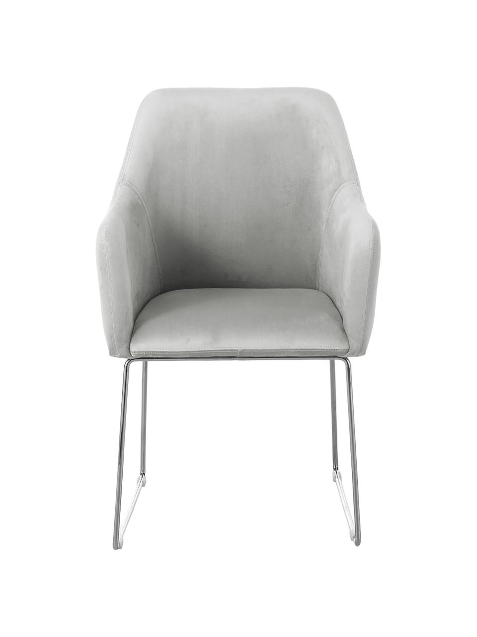 Silla con reposabrazos de terciopelo Isla, Tapizado: terciopelo (poliéster) Al, Patas: metal recubierto, Terciopelo gris claro, plateado, An 58 x F 62 cm