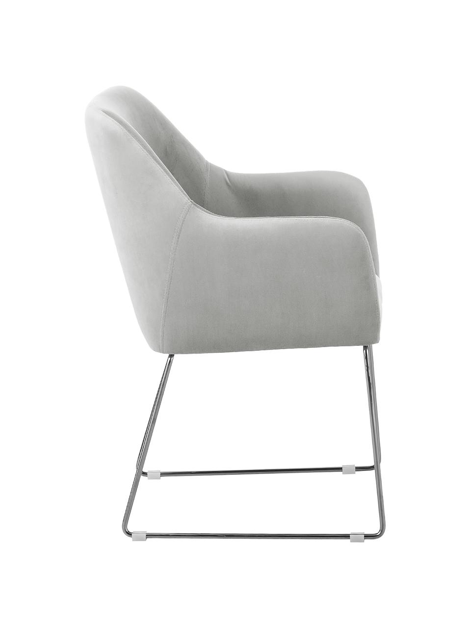 Sedia con braccioli in velluto Isla, Rivestimento: velluto (poliestere) Con , Gambe: metallo rivestito, Velluto grigio chiaro, argentato, Larg. 44 x Prof. 44 cm