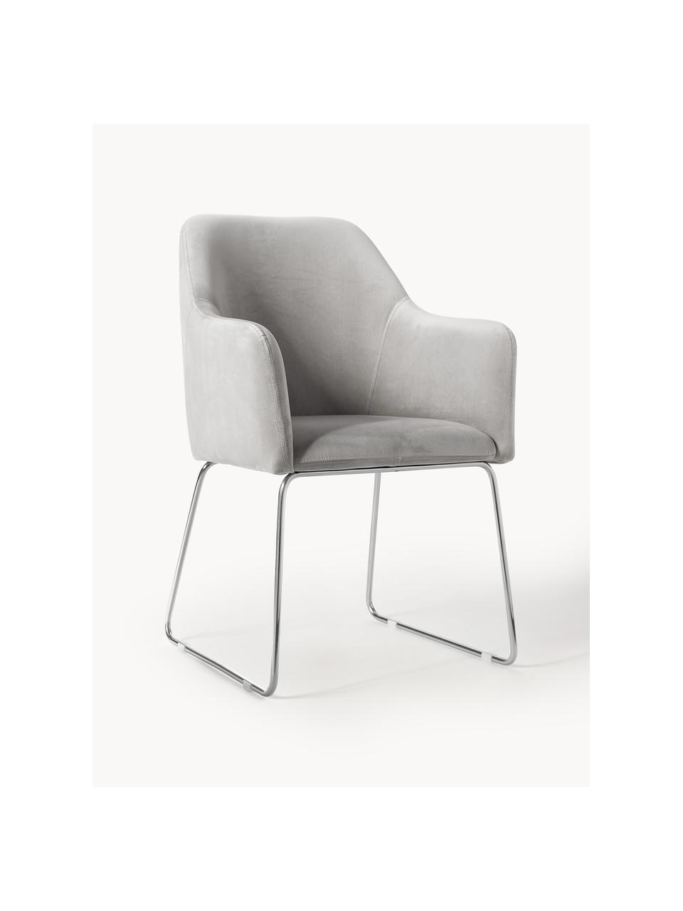 Sametová židle s područkami Isla, Světle šedá, stříbrná, Š 58 cm, H 62 cm