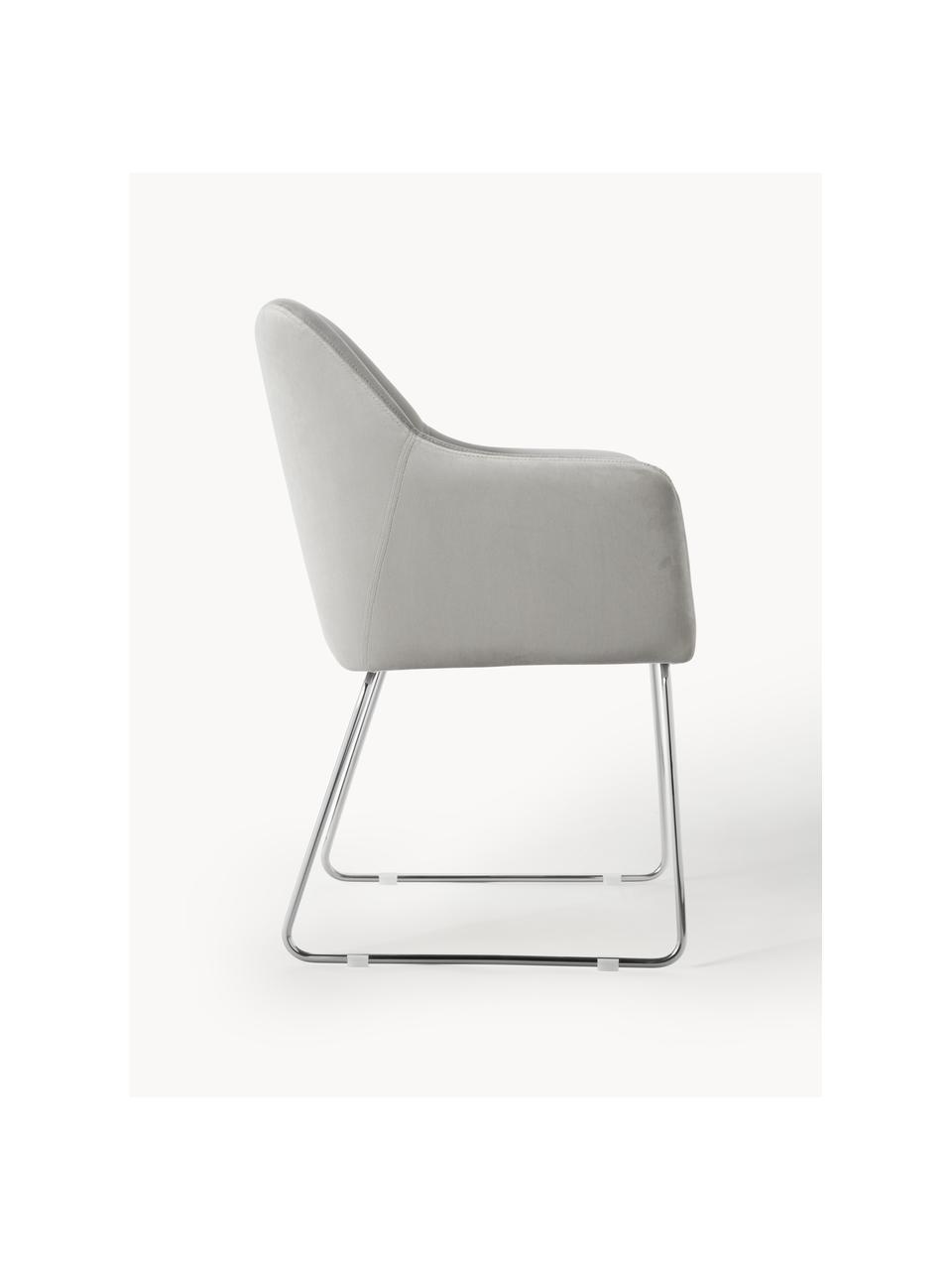 Sametová židle s područkami Isla, Světle šedá, stříbrná, Š 58 cm, H 62 cm