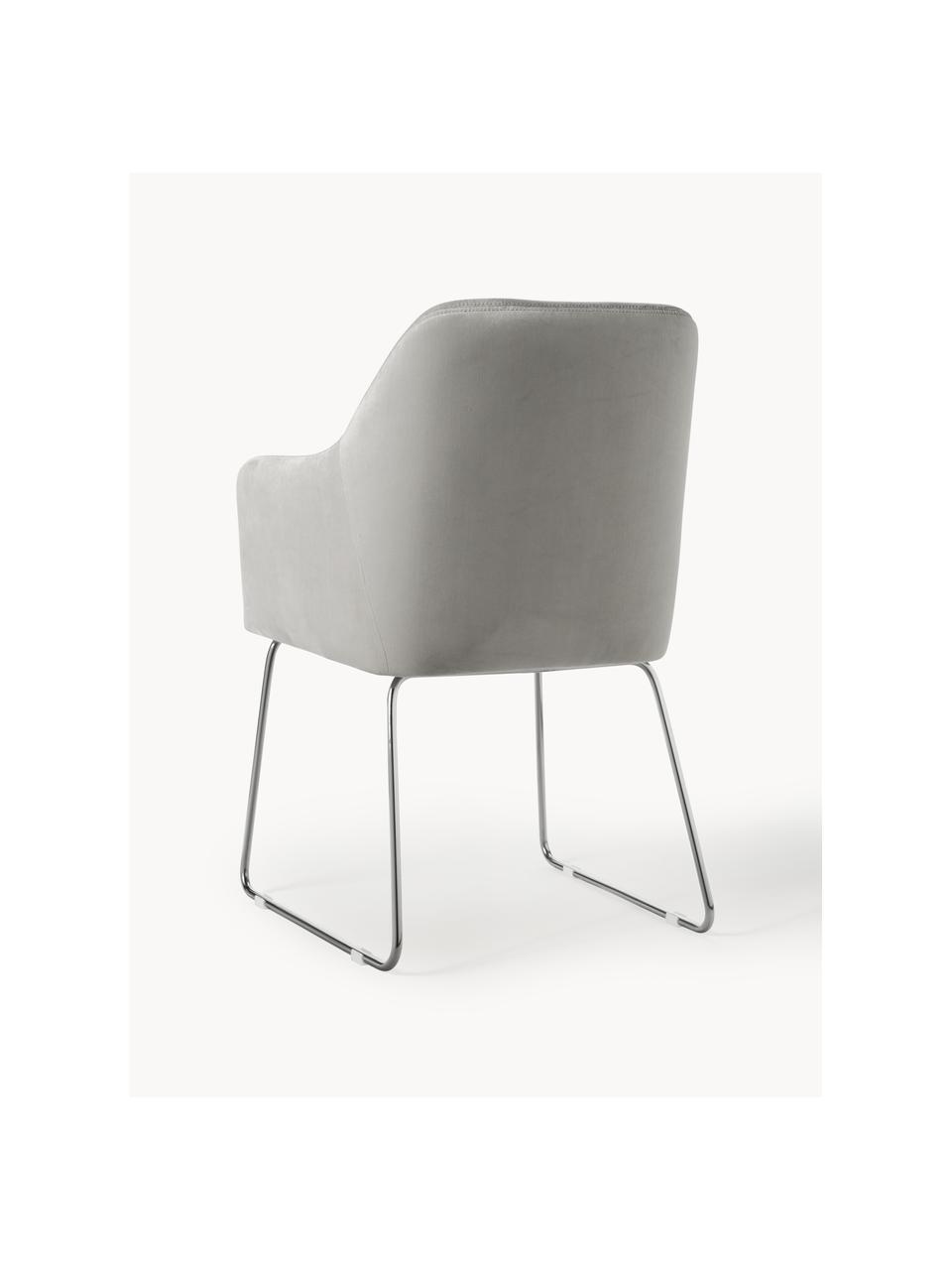 Zamatová stolička s opierkami Isla, Zamatová svetlosivá, odtiene striebornej, Š 58 x H 62 cm