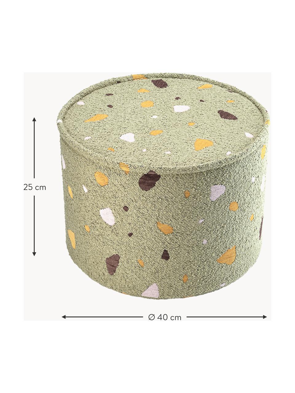 Pouf en bouclette pour enfants fait main Sugar, Ø 40 cm, Bouclette vert olive, aspect terrazzo, Ø 40 x haut. 25 cm