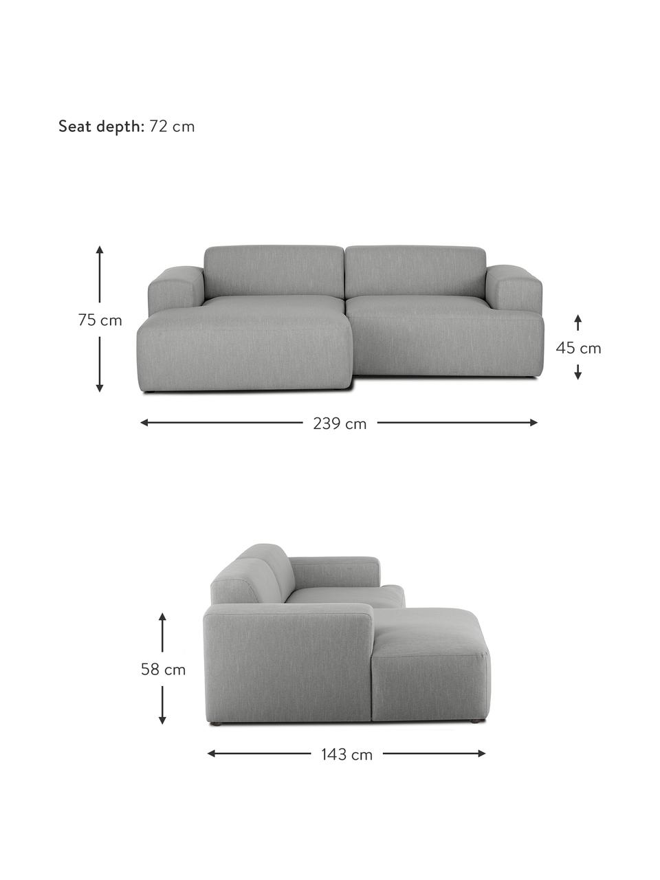 Sofá rinconera Melva (3 plazas), Tapizado: 100% poliéster Alta resis, Estructura: madera de pino maciza, ce, Patas: plástico, Tejido gris, An 239 x F 143 cm, chaise longue derecha