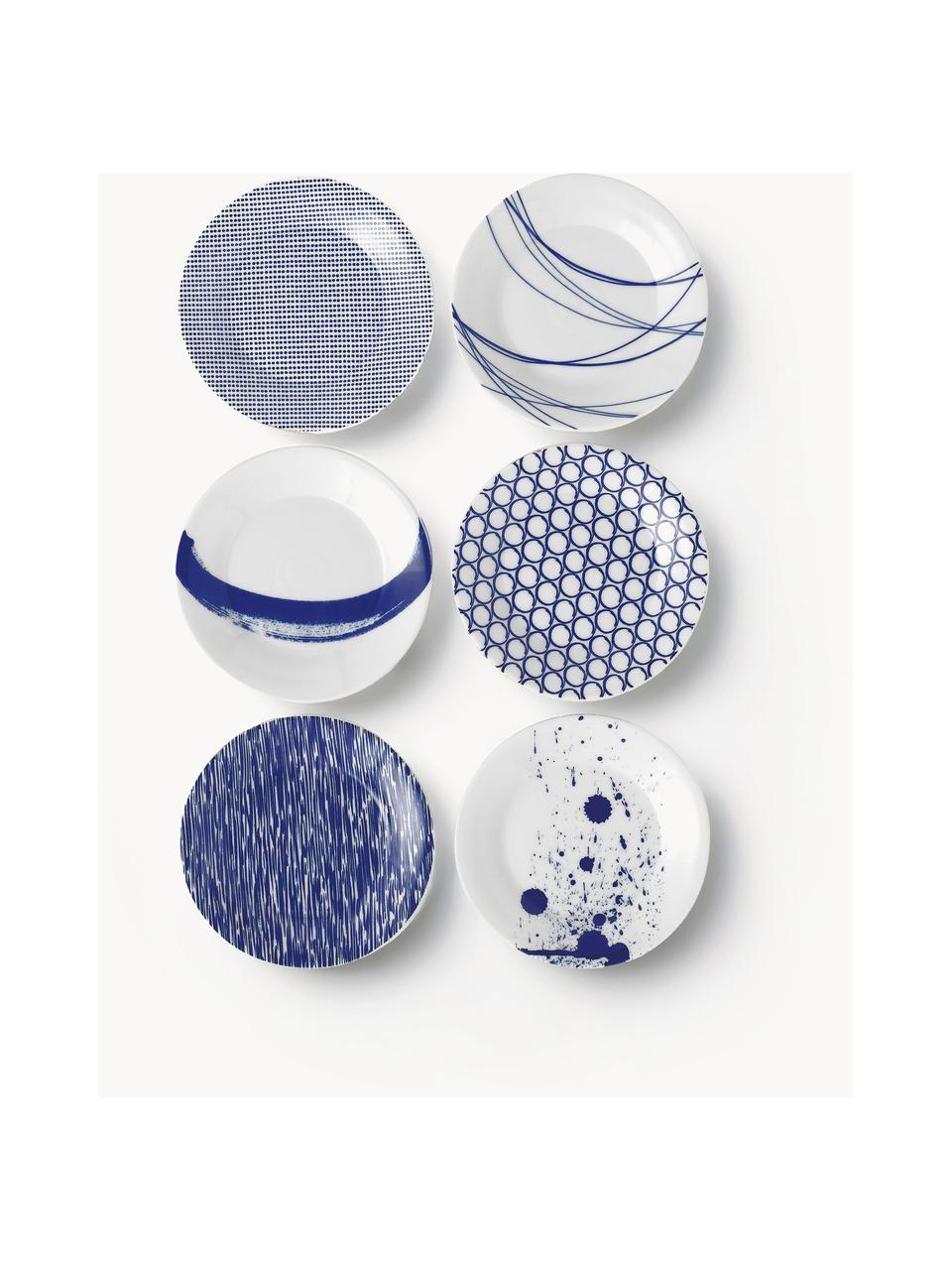 Súprava tanierov z porcelánu Pacific Blue, 6 dielov, Porcelán, Biela, tmavomodrá, Ø 16 cm