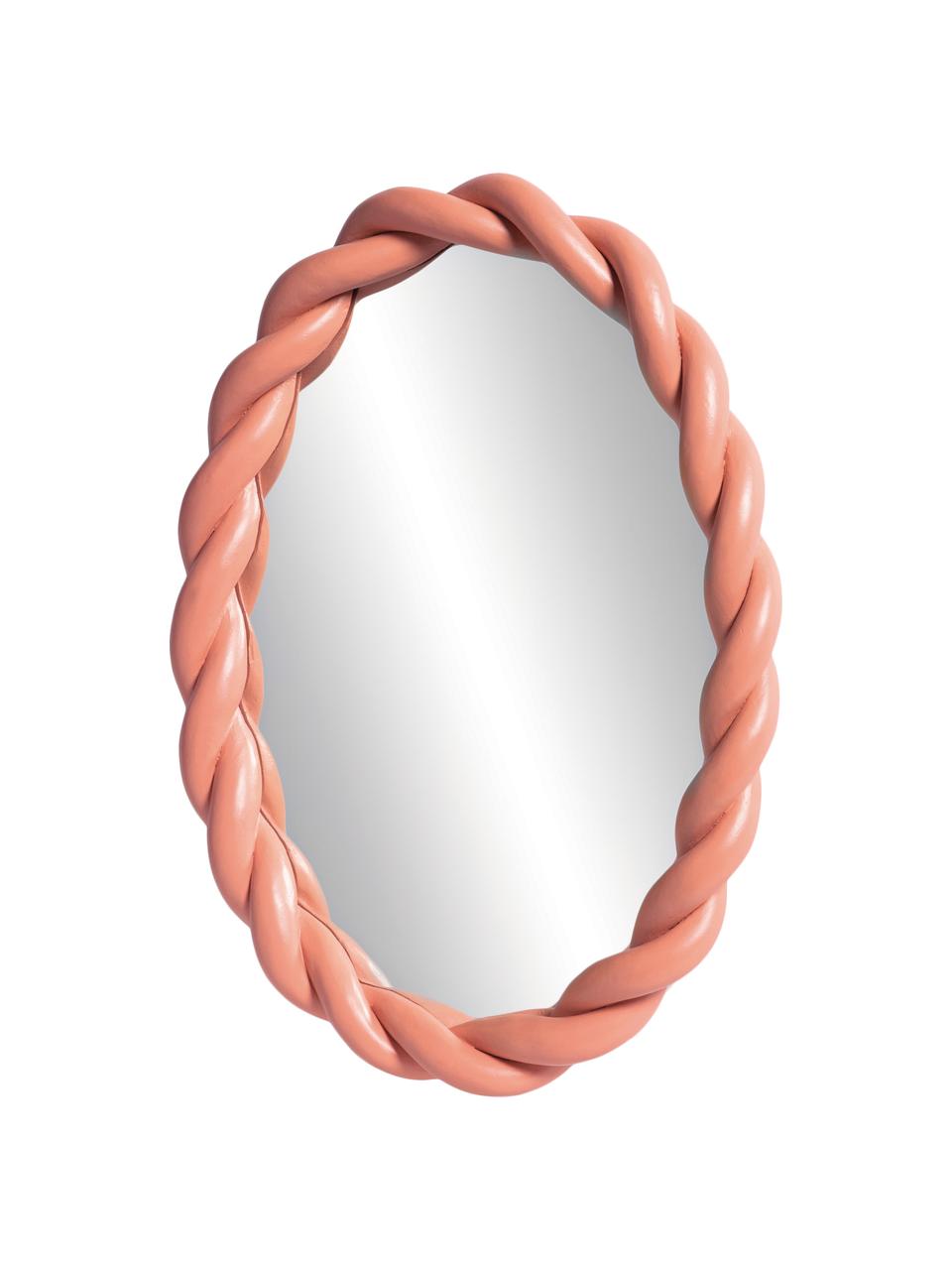 Oválné nástěnné zrcadlo s růžovým rámem Braid, Starorůžová, Š 26 cm, V 35 cm