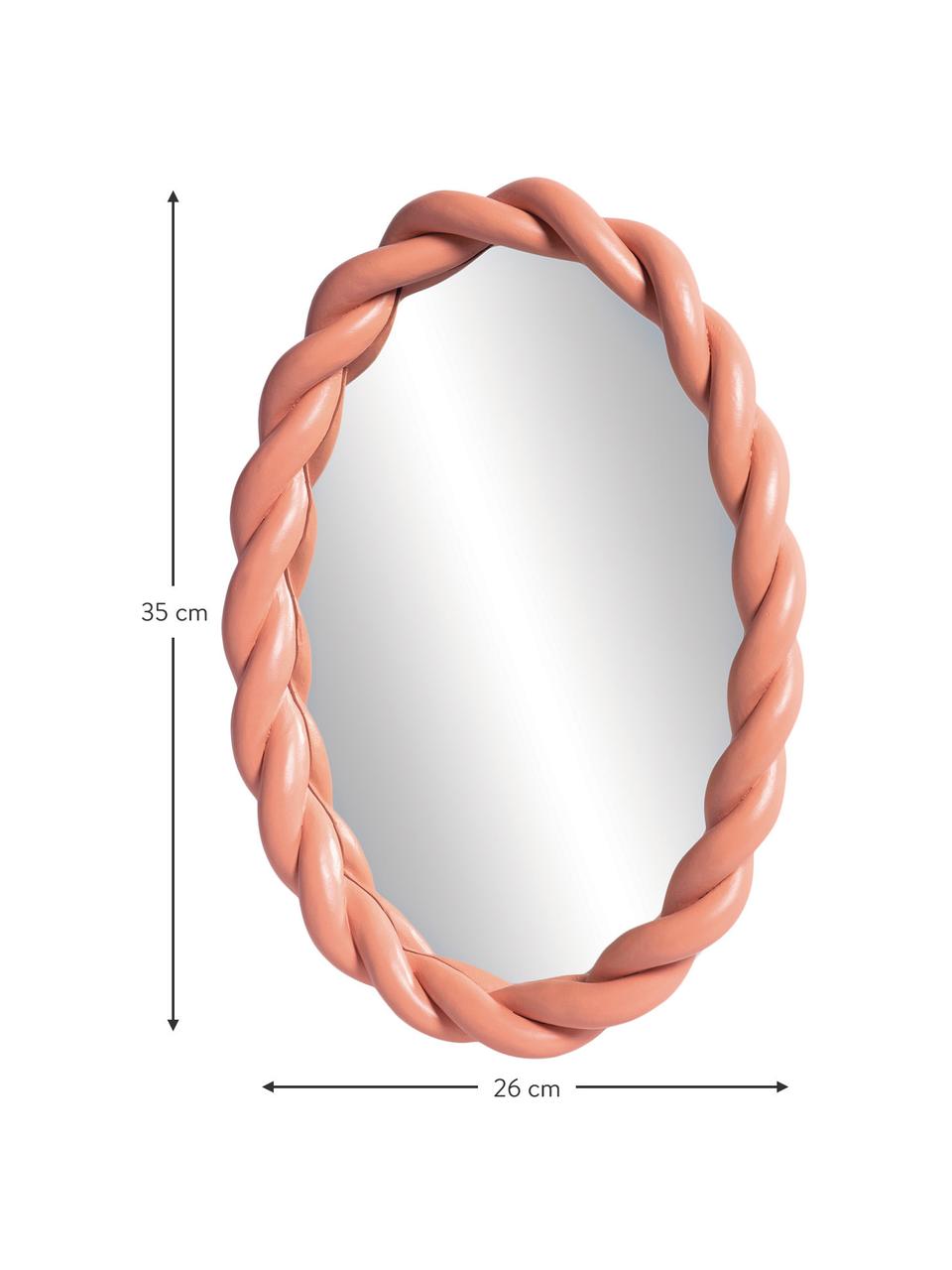 Oválné nástěnné zrcadlo s růžovým rámem Braid, Starorůžová, Š 26 cm, V 35 cm