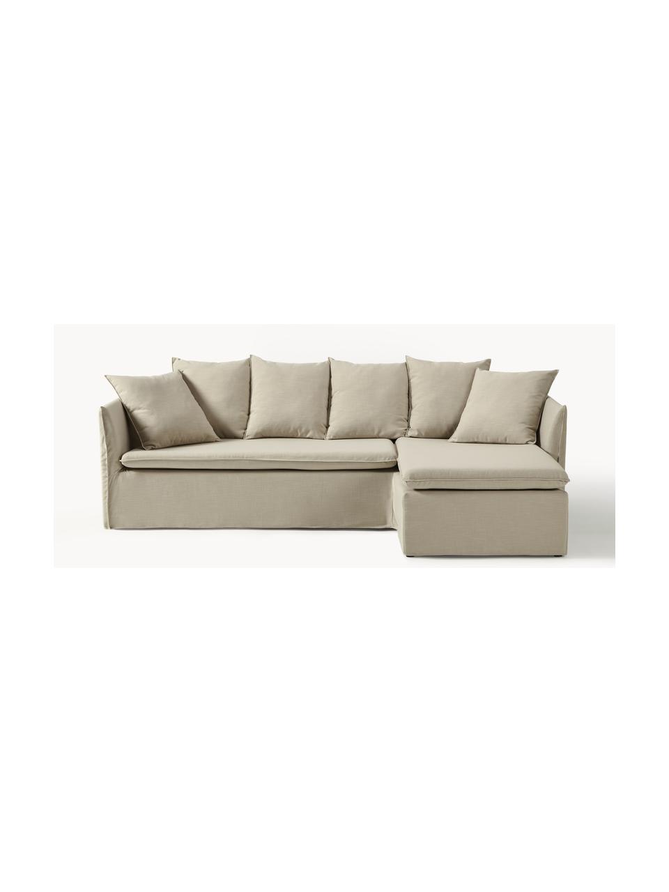 Sofa narożna Mila (3-osobowa), Tapicerka: 100% poliester Dzięki tka, Stelaż: drewno sosnowe, płyta pil, Ciemnoszara tkanina, S 230 x W 85 cm, prawostronna