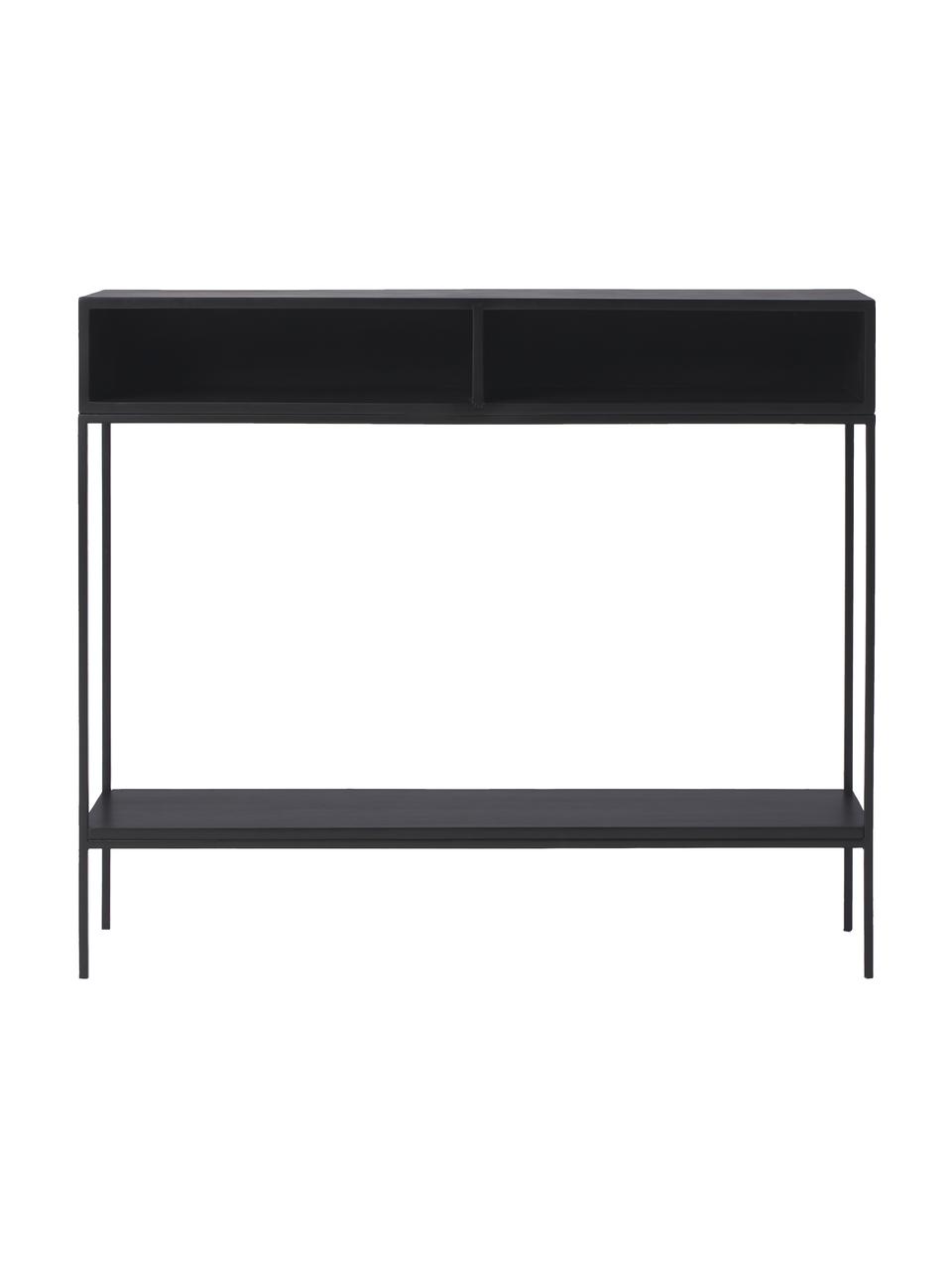 Konsola z litego drewna z otwartym przedziałem Lyle, Stelaż: metal malowany proszkowo, Czarny, S 105 x W 89 cm