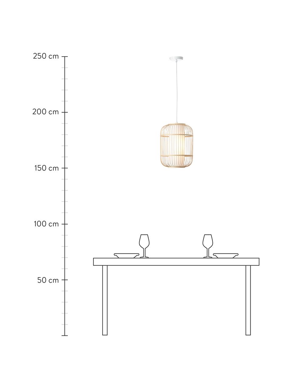 Hanglamp Bones van bamboehout, Lampenkap: bamboe, Diffuser: stof, Baldakijn: gecoat metaal, Lichtbruin, wit, Ø 30 x H 40 cm