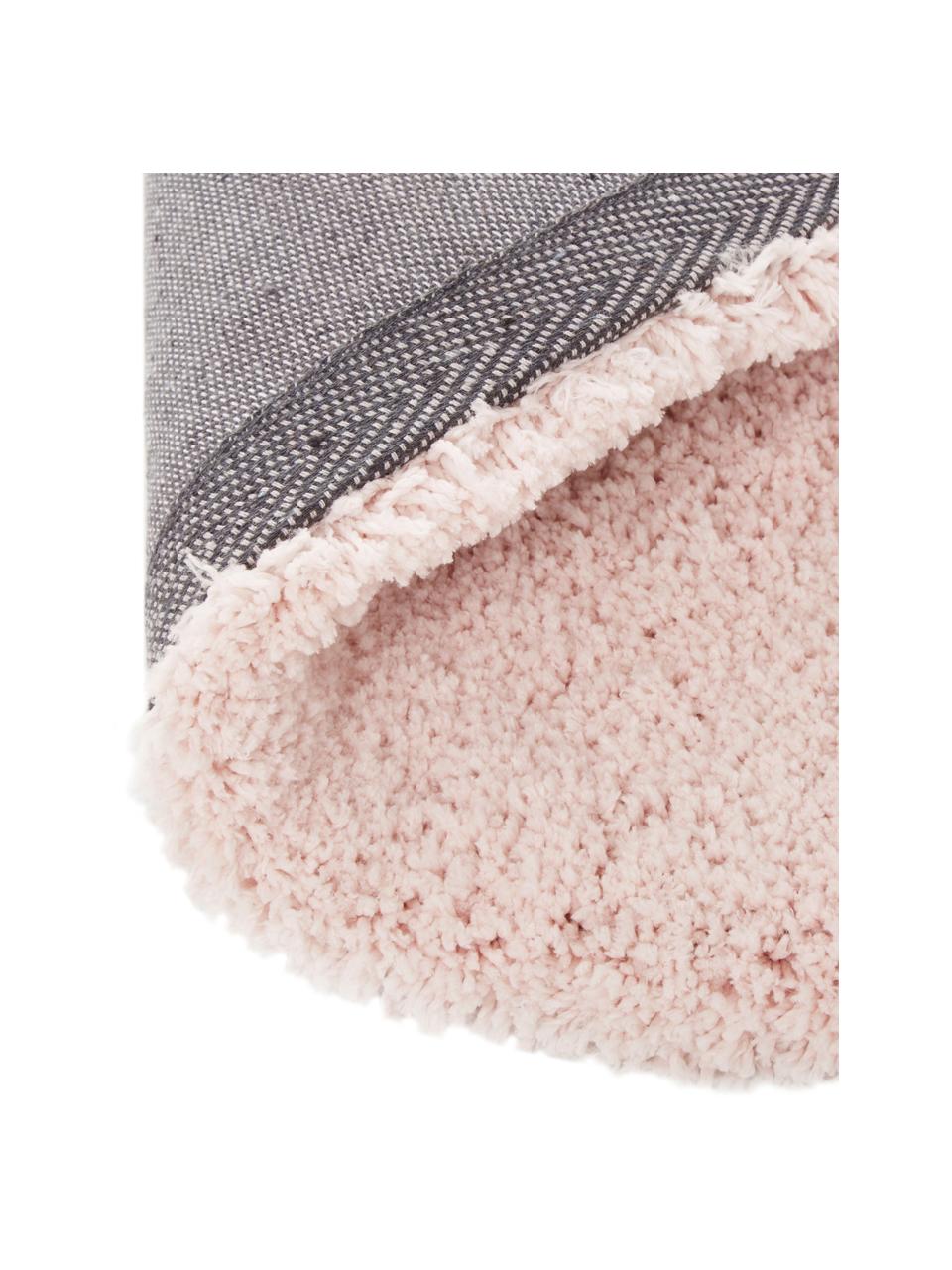 Pluizig rond hoogpoolig vloerkleed Leighton in roze, Onderzijde: 70% polyester, 30% katoen, Roze, Ø 150 cm (maat M)