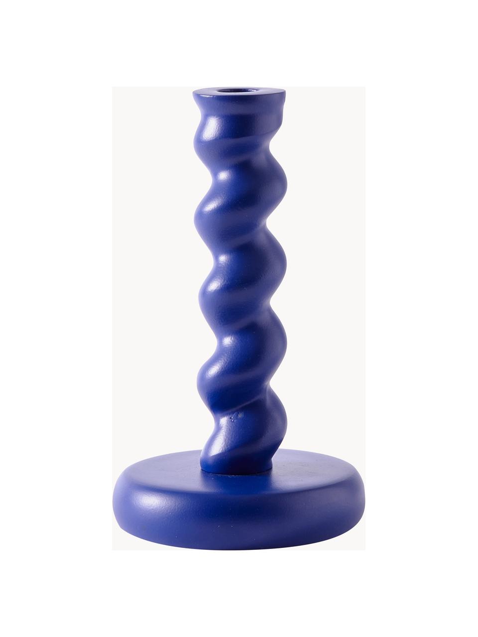 Porte-bougie en métal fait main Twister, Métal enduit, Bleu foncé, Ø 14 x haut. 24 cm