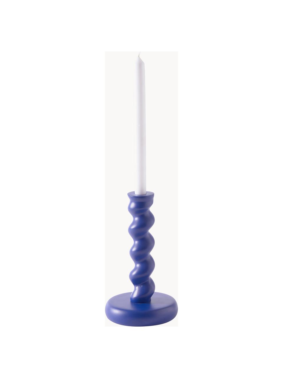 Porte-bougie en métal fait main Twister, Métal enduit, Bleu foncé, Ø 14 x haut. 24 cm