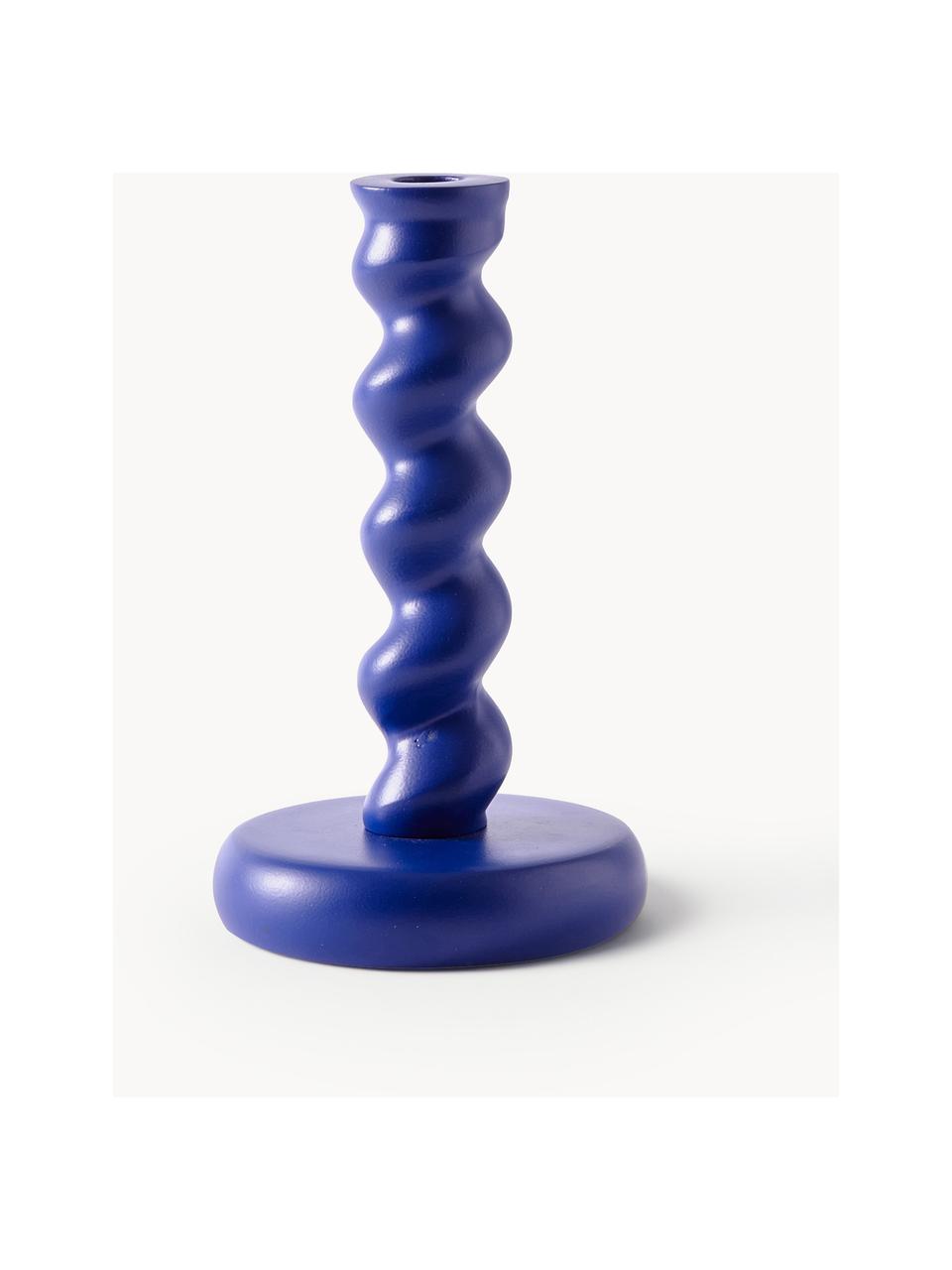 Ręcznie wykonany świecznik z metalu Twister, Metal powlekany, Ciemny niebieski, Ø 14 x W 24 cm