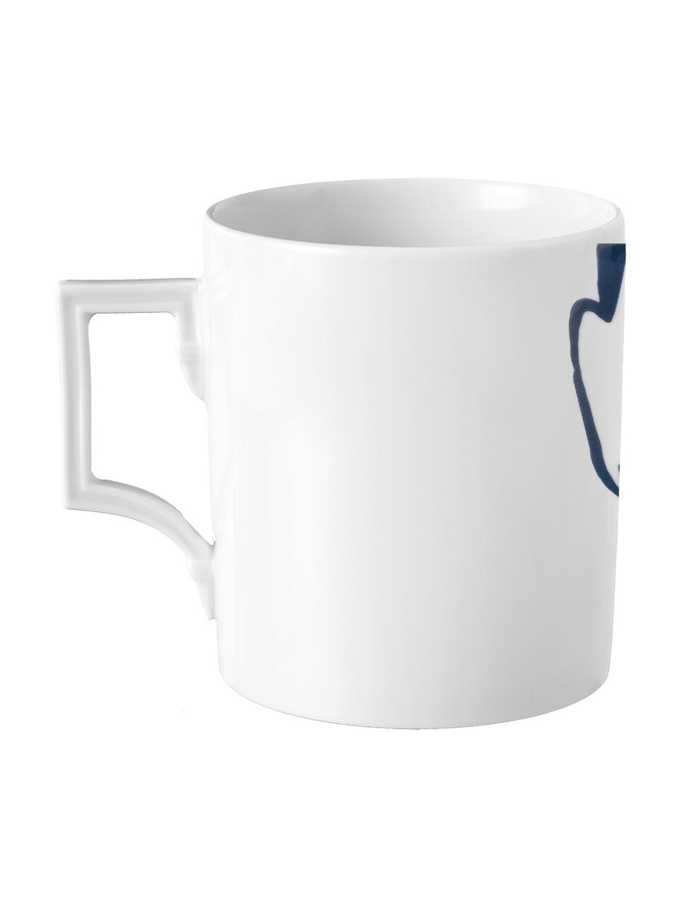 Handgefertigte Tasse Adam aus Porzellan, Porzellan, Weiß, Dunkelblau, Ø 8 x H 9 cm, 250 ml