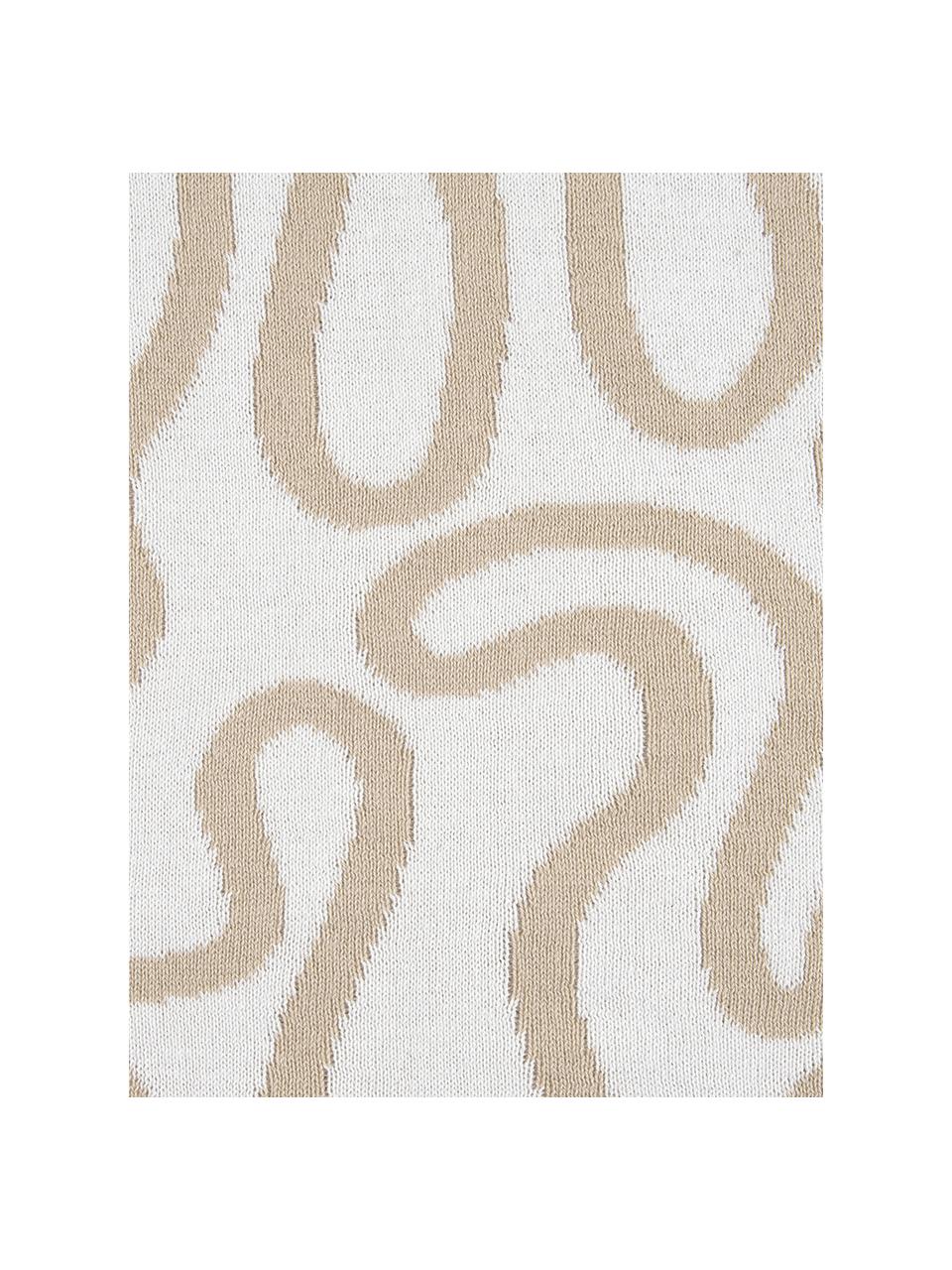 Feinstrick-Wendeplaid Amina mit abstraktem Linienmuster, 100% Baumwolle, Beige/ Weiß, 150 x 200 cm