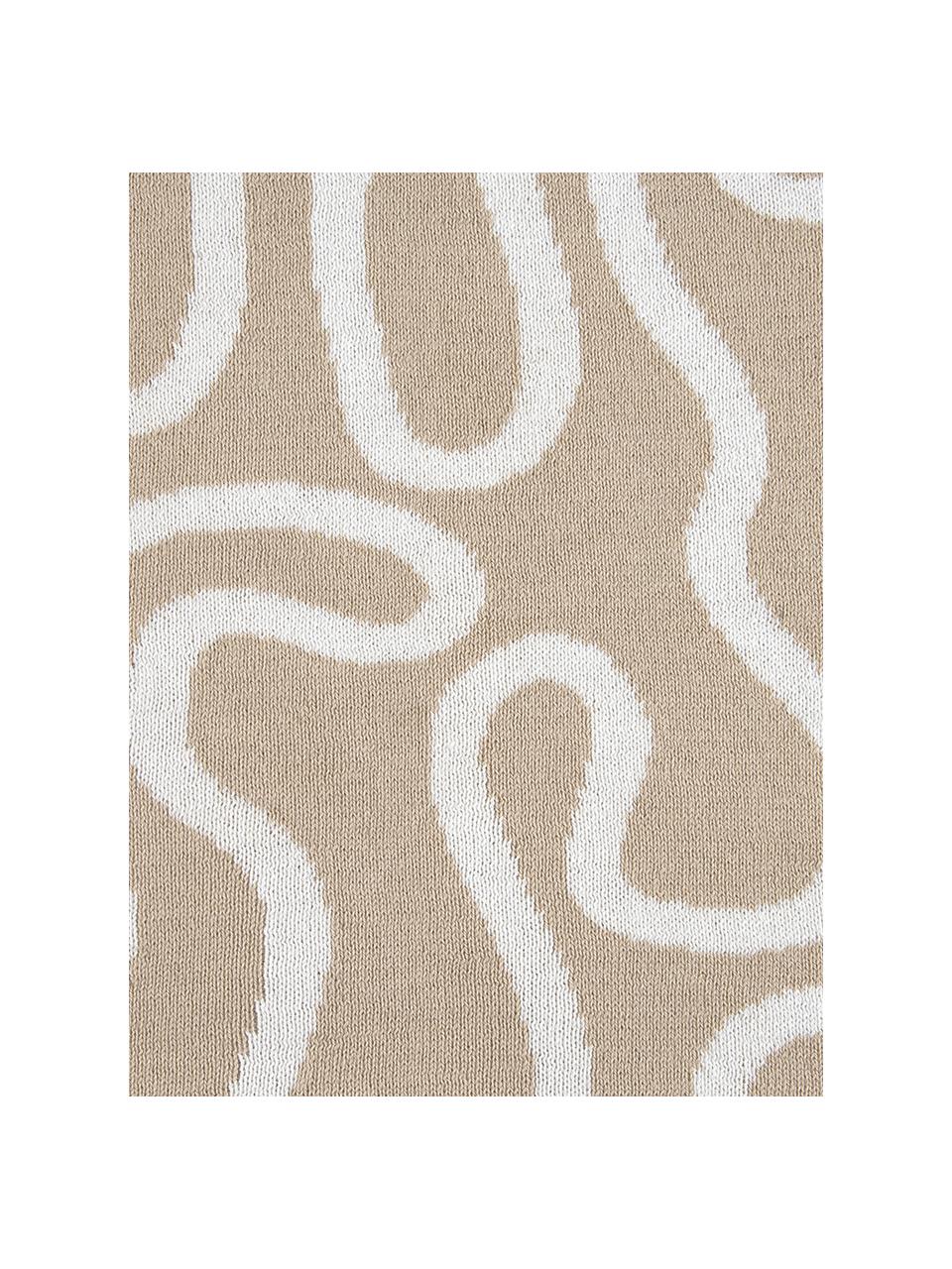 Jemný pletený obojstranný pléd Amina s abstraktným vzorom s čiarami, Béžová/biela