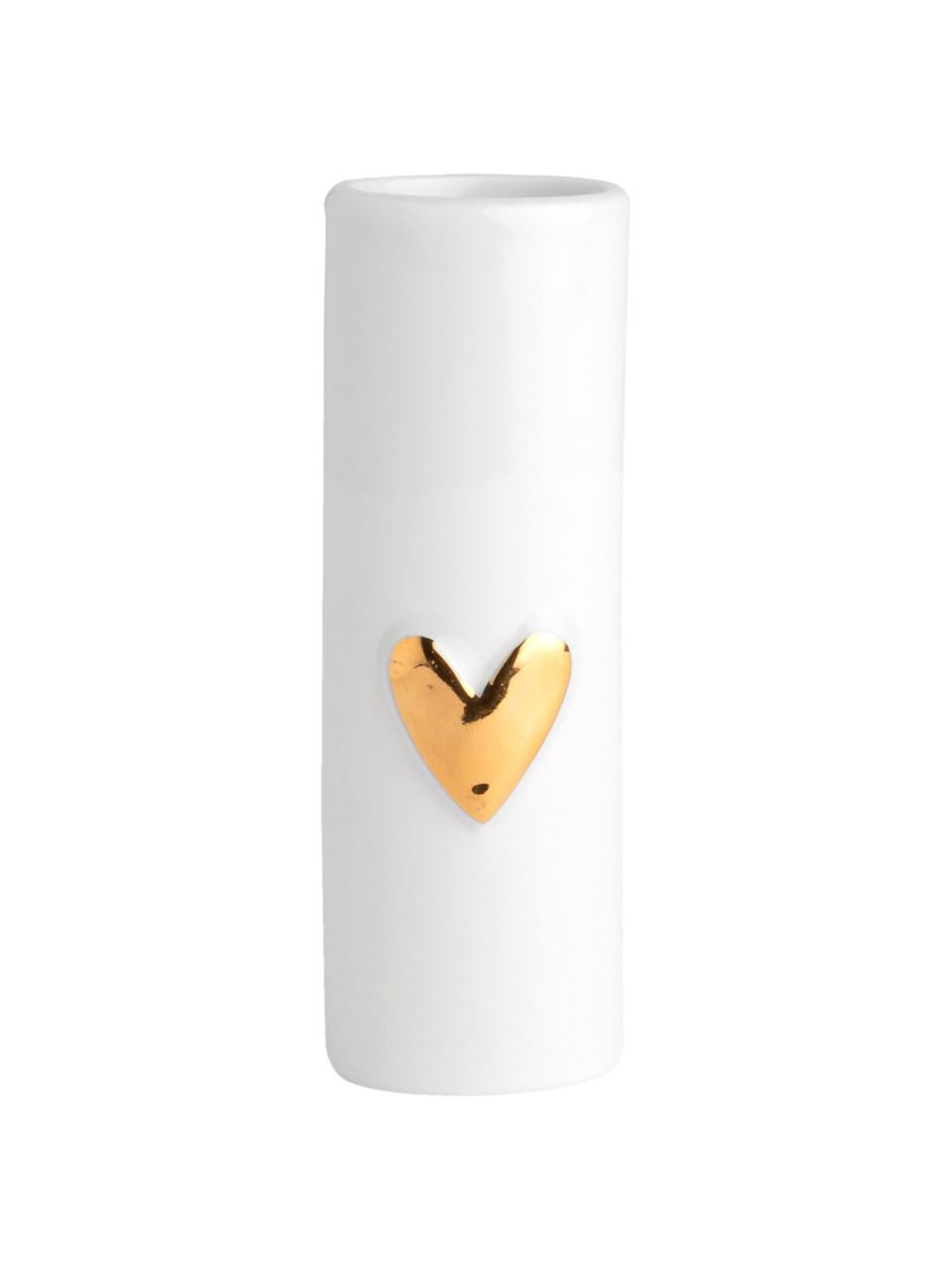 Wazon z porcelany Heart, 2 szt., Porcelana, Biały, odcienie złotego, Ø 4 x W 9 cm