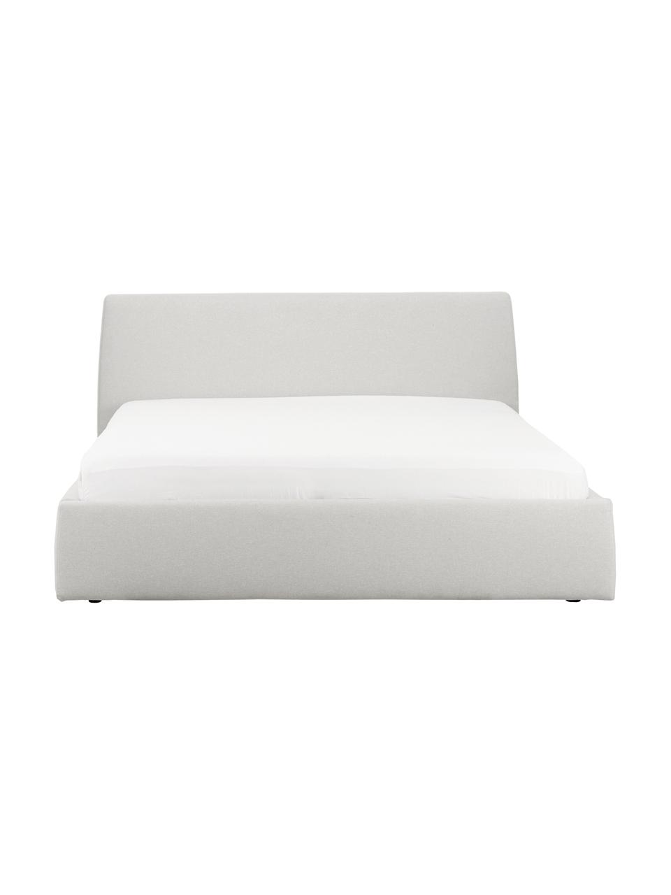 Cama tapizada Cloud, con espacio de almacenamiento, Tapizado: tejido finamente texturiz, Estructura: madera de pino maciza con, Tejido gris claro, An 160 x L 200 cm