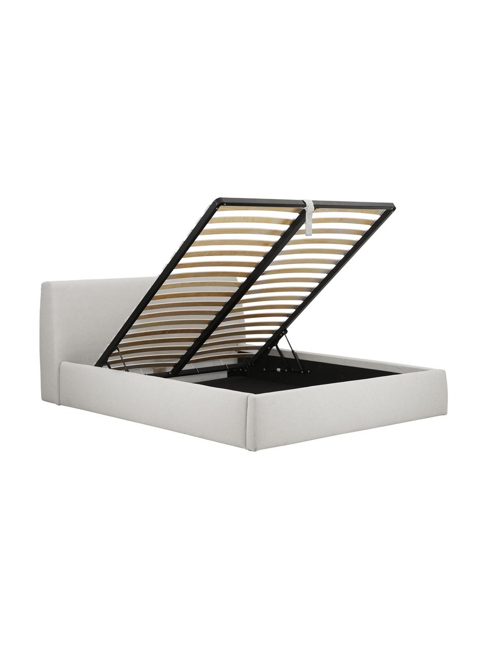 Cama tapizada Cloud, con espacio de almacenamiento, Tapizado: tejido finamente texturiz, Estructura: madera maciza de pino con, Tejido gris claro, An 200 x L 200 cm