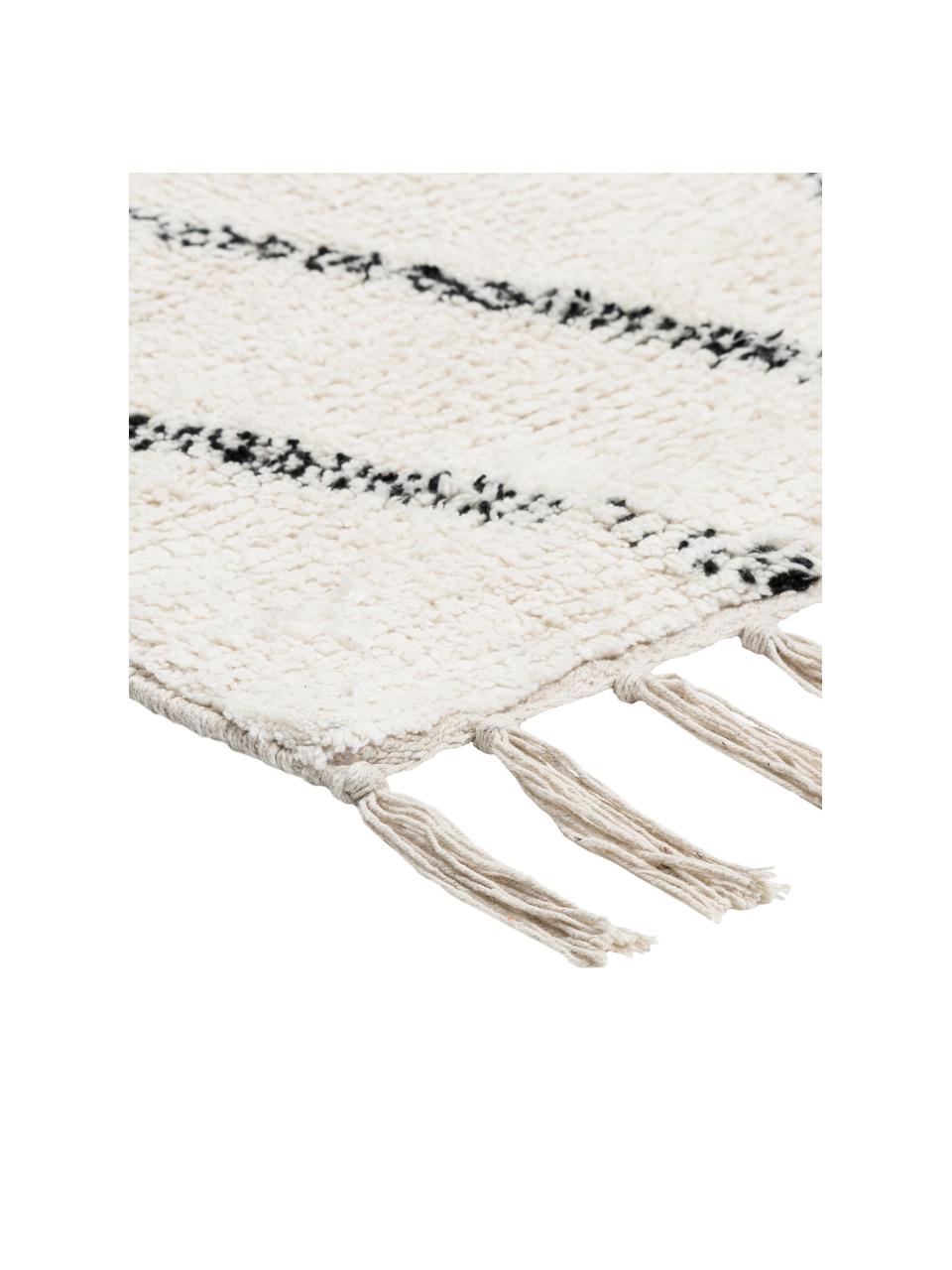 Handgewebter Teppich Berber mit Fransen, 100% Baumwolle, Grau, Cremeweiß, B 140 x L 200 cm (Größe S)