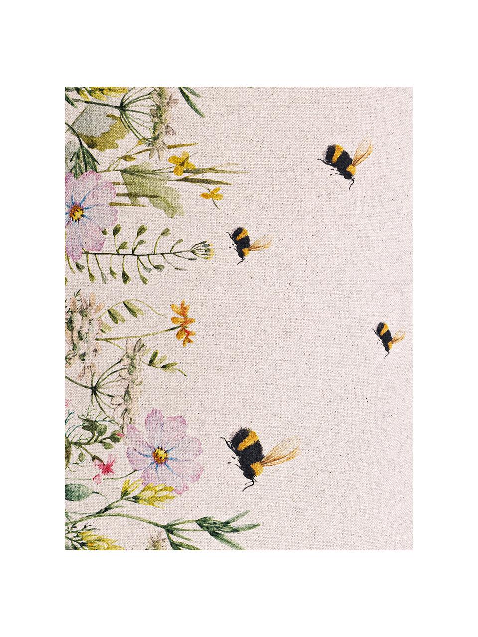 Dubbelzijdige kussenhoes Biene met bloemen motief, 85% katoen, 15% linnen, Beige, B 30 x L 50 cm