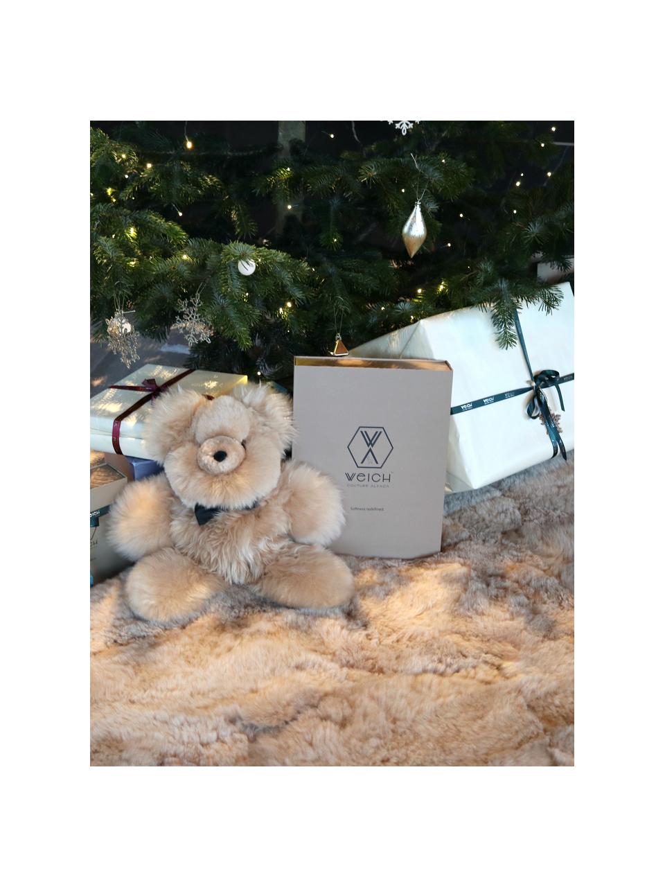 Ručne vyrobený medvedík z kožušiny alpaky Pelu, Svetlobéžová, Š 20 x V 30 cm