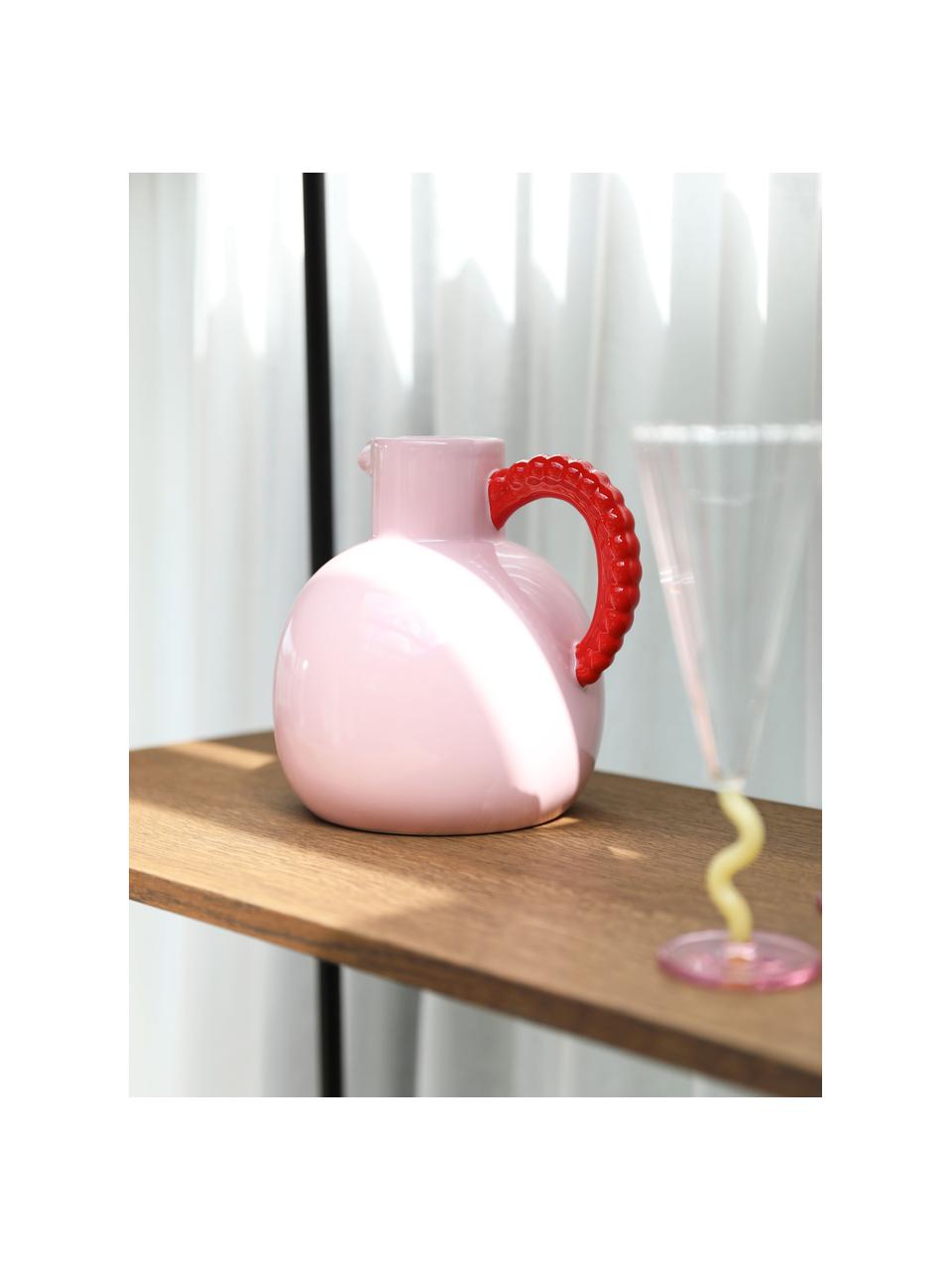 Carafe à eau artisanale Pearl, 2,5 L, Grès cérame, Rose pâle, rouge corail, 2,5 L