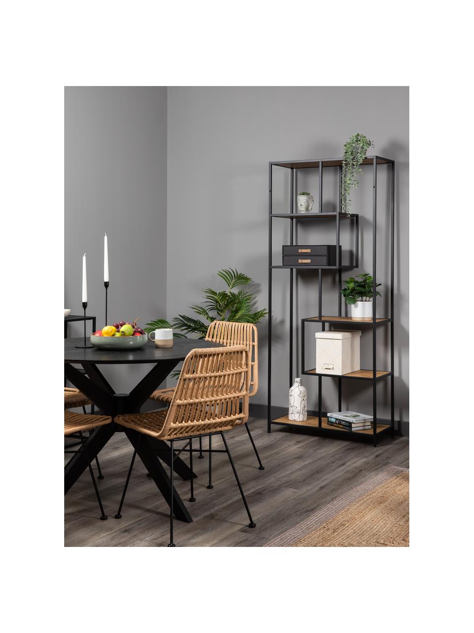 Estantería Seaford, Estantes: tablero de fibras de dens, Estructura: metal con pintura en polv, Look madera, negro, An 77 x Al 185 cm