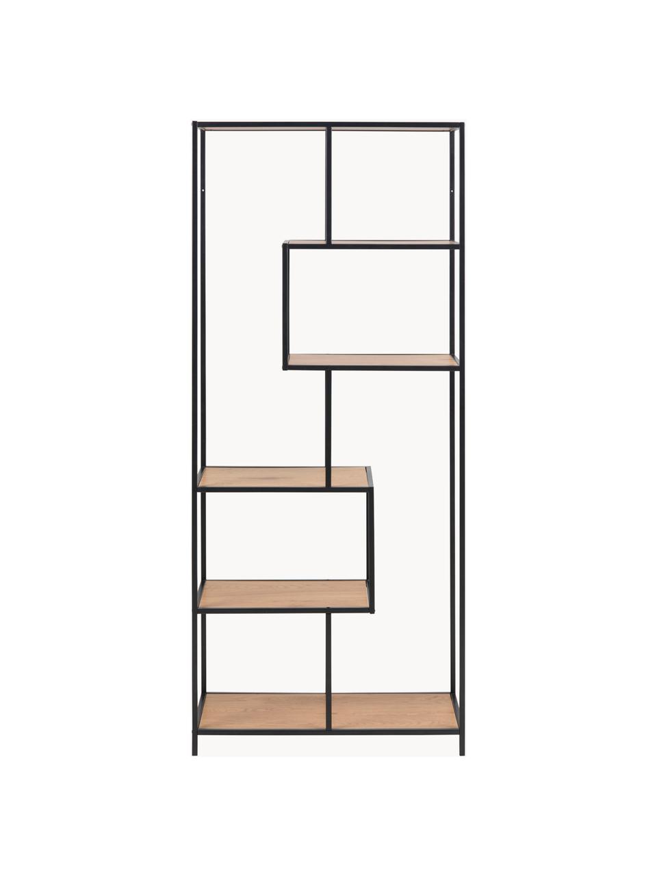 Scaffale alto Seaford, Ripiani: pannello di fibra a media, Struttura: metallo verniciato a polv, Beige effetto legno, nero, Larg. 77 x Alt. 185 cm