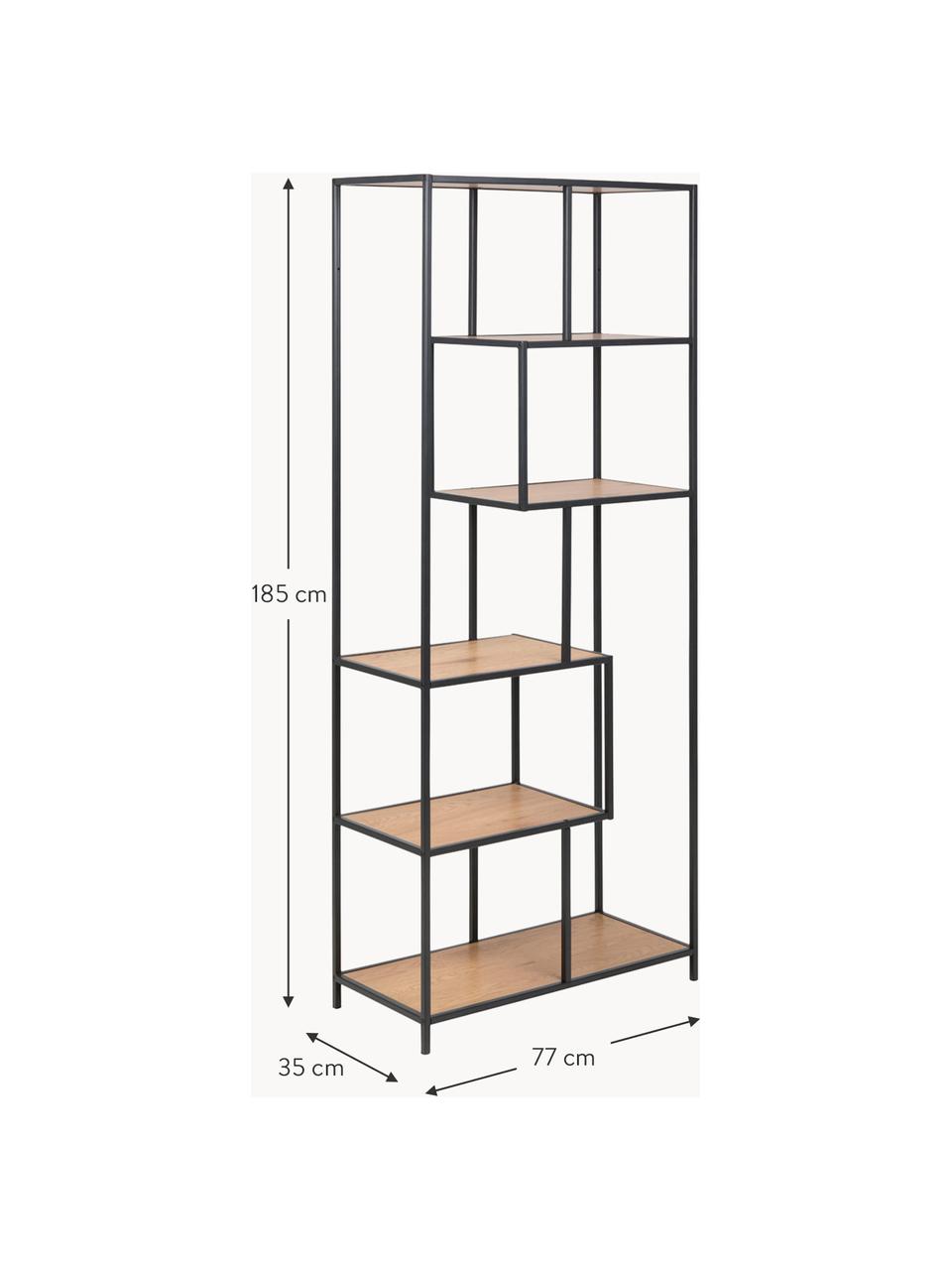 Hohes Regal Seaford, Gestell: Metall, pulverbeschichtet, Beige in Holzoptik, Schwarz, B 77 x H 185 cm