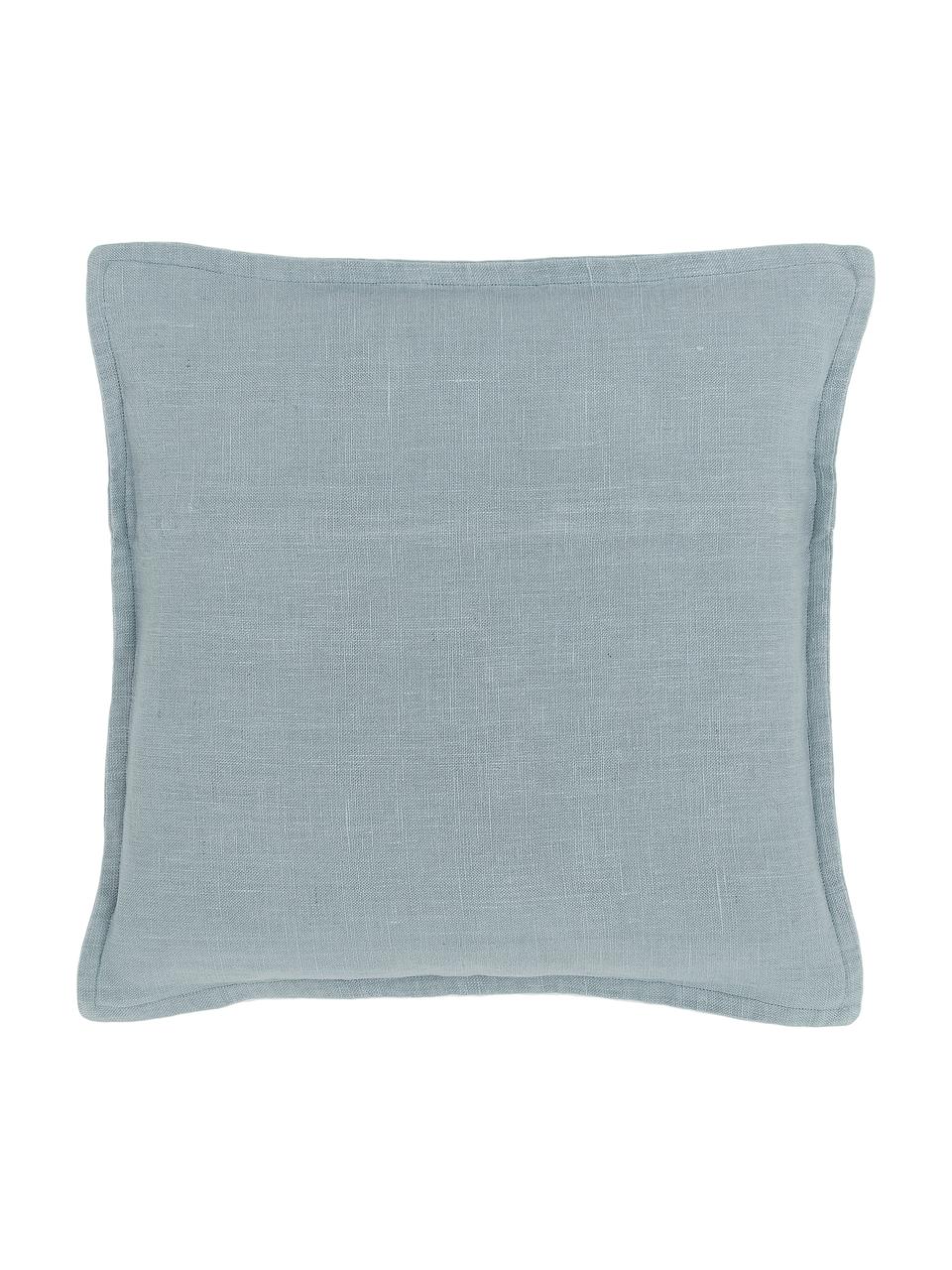 Housse de coussin lin bleu ciel Lanya, 100 % pur lin, Bleu ciel, larg. 40 x long. 40 cm