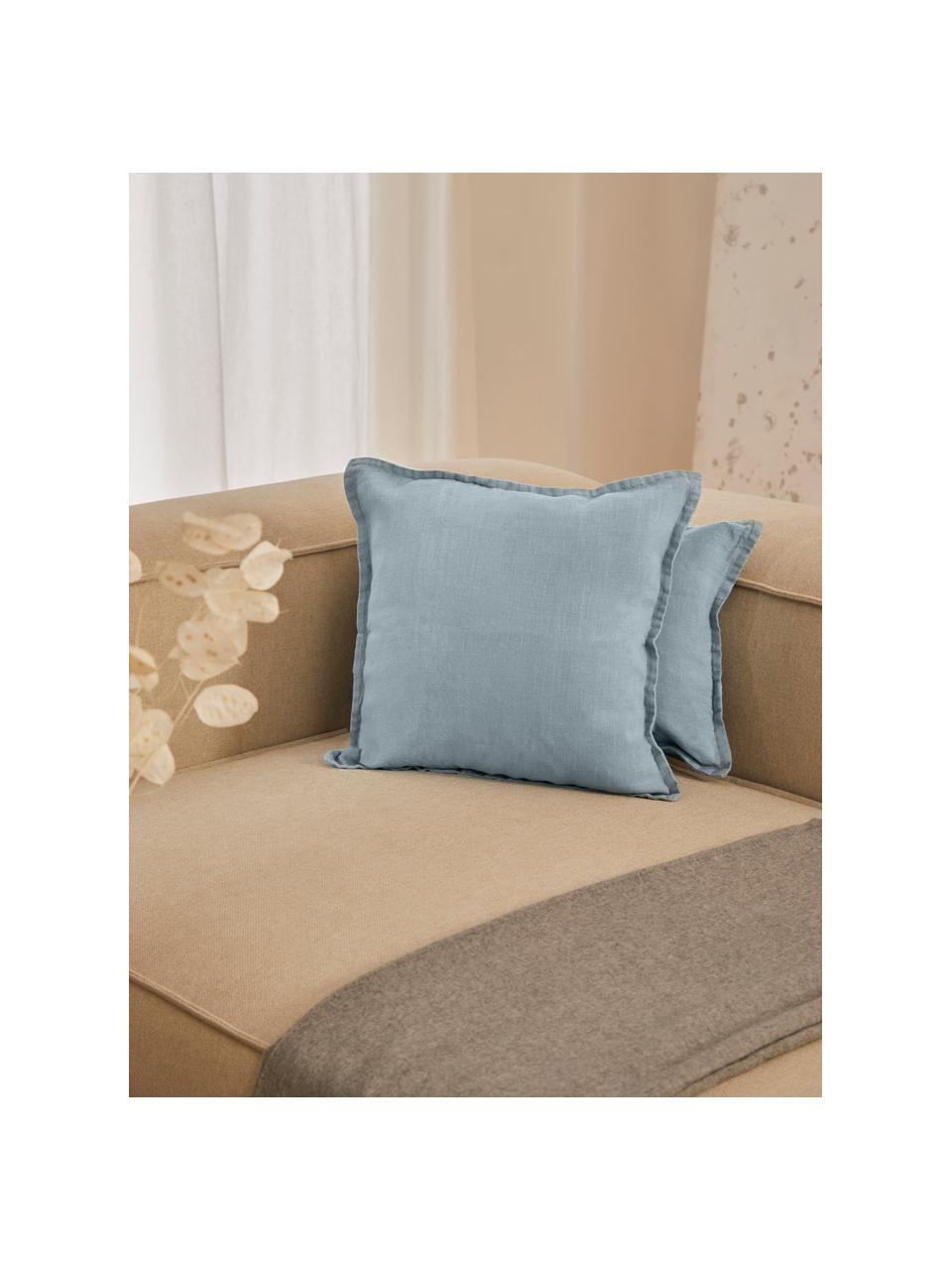 Housse de coussin lin bleu ciel Lanya, 100 % pur lin, Bleu ciel, larg. 40 x long. 40 cm