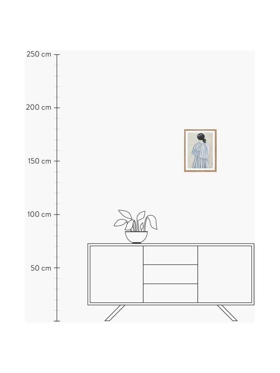Gerahmter Digitaldruck Intuition, Bild: Hartgepresster Karton, Rahmen: Eichenholz, Hellgrau, Hellblau, Schwarz, Off White, B 30 x H 40 cm