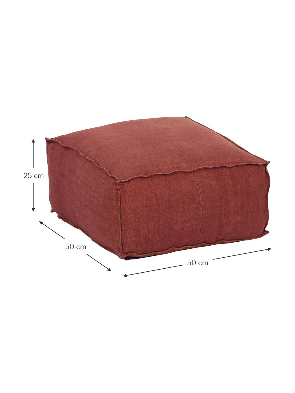 Cuscino da pavimento in lino rosso ruggine fatto a mano Zafferano, Rivestimento: 100% lino, Rosso ruggine, Larg. 50 x Alt. 25 cm