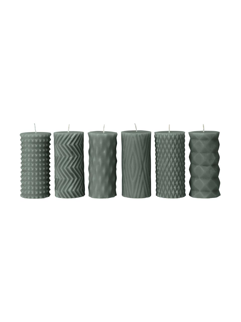 Stumpenkerzen-Set Mix Rhomb, 6-tlg., 95% Paraffin, 5% Sojawachs, Thymiangrün, Ø 7 x H 14 cm