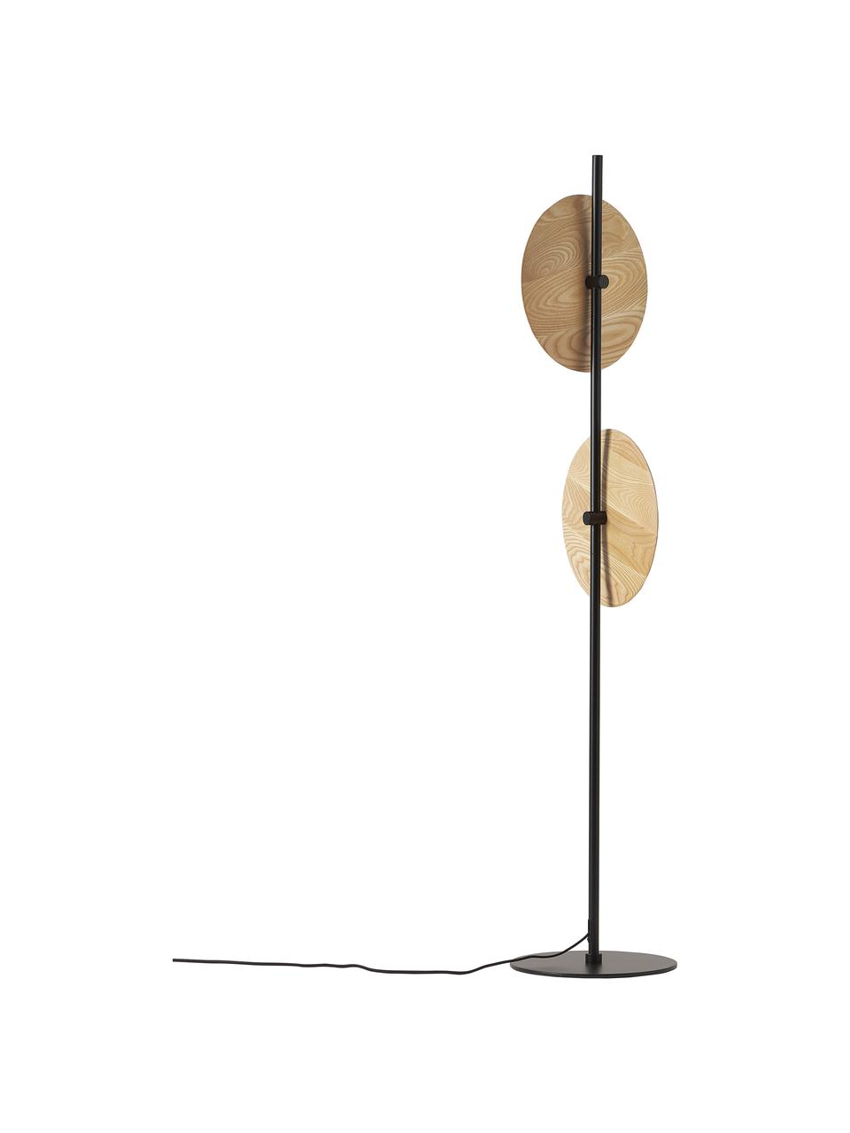 Verstellbare Stehlampe Zadie aus Eschenholz, Dekor: 100 % Eschenholz, Schwarz, Helles Holz, Ø 9 x H 145 cm