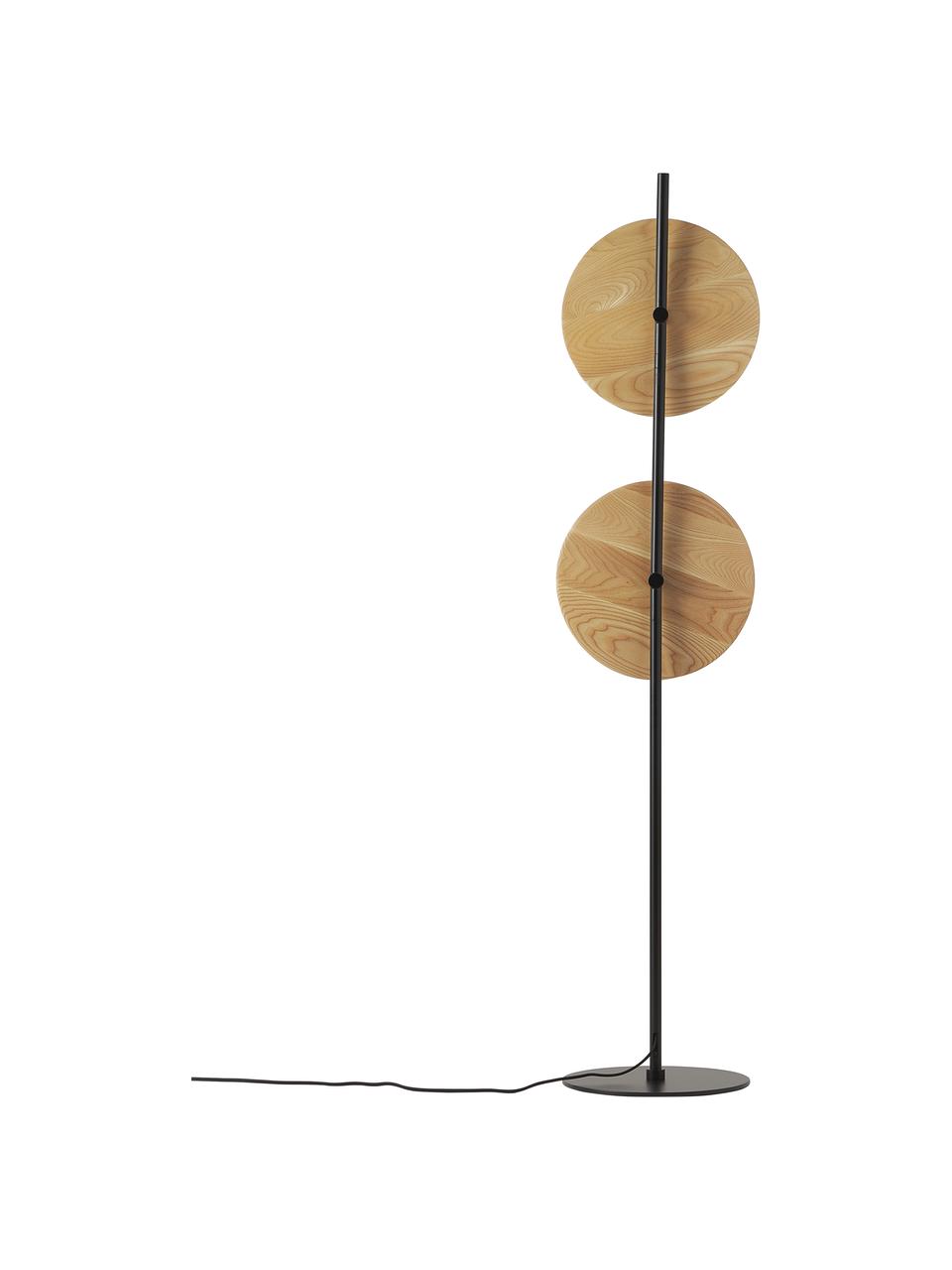 Verstellbare Stehlampe Kira aus Eschenholz, Dekor: 100 % Eschenholz, Schwarz, Helles Holz, Ø 9 x H 145 cm