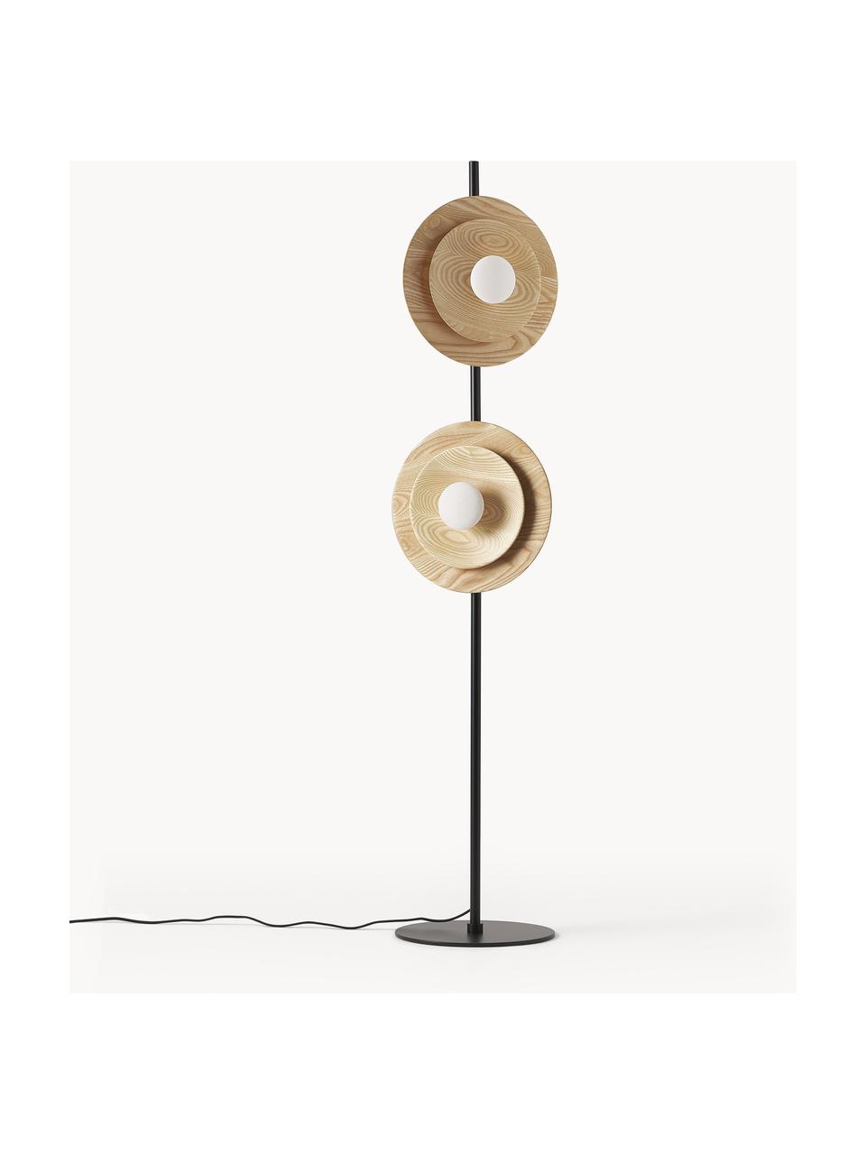 Verstelbare vloerlamp Zadie van essenhout, Decoratie: 100% essenhout, Essenhout, zwart, H 145cm